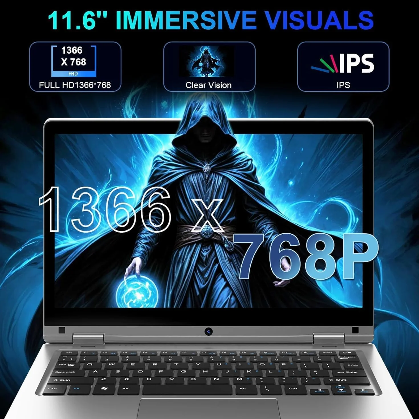 PINSTONE 11,6 Pouces Ordinateur Portable Celeron N4020 6 Go RAM 128 Go SSD Tactile Pliable 360° WiFi Bluetooth 4.2 Mini HDMI Argent