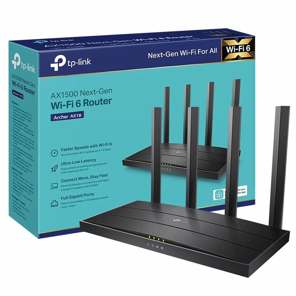 TP-Link Archer AX18 Routeur WiFi 6 AX 1500 Mbps bi-Bande, 4 Ports Gigabit, 4 antennes, WPA3, EasyMesh