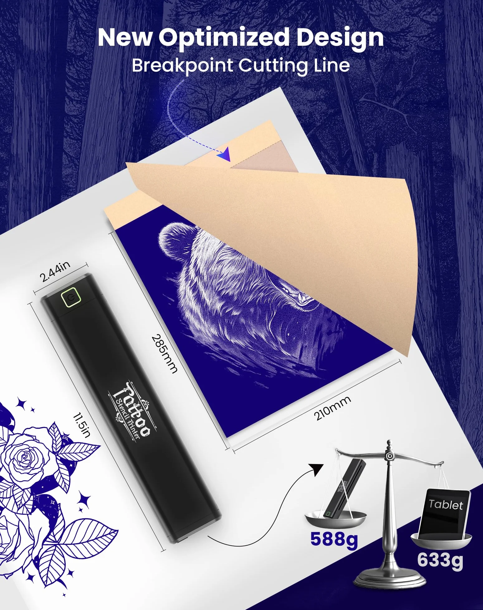 vretti Thermocopieur Tatouage Bluetooth P84, 5 Feuilles A4 Papier Transfert Imprimante, Machine Copieur iOS Android Mac