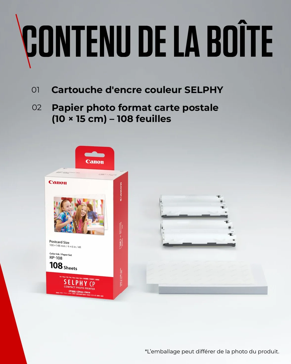 Canon RP-108 kit encre couleur pour imprimante Selphy 108 feuilles 10x14,8cm