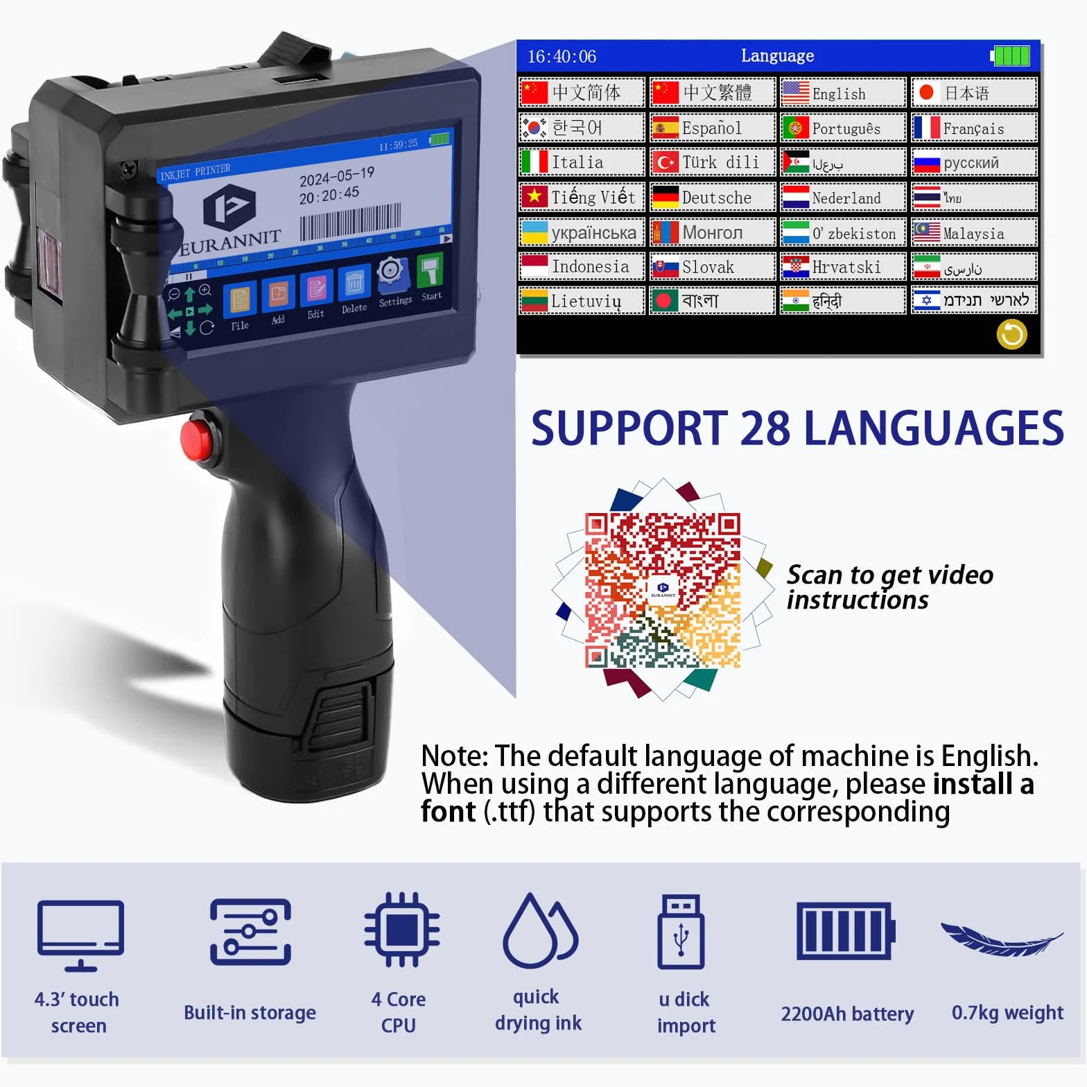 Imprimante à Jet d'encre Portable 25.4mm E15-1 ER521 Texte Code Barres QR