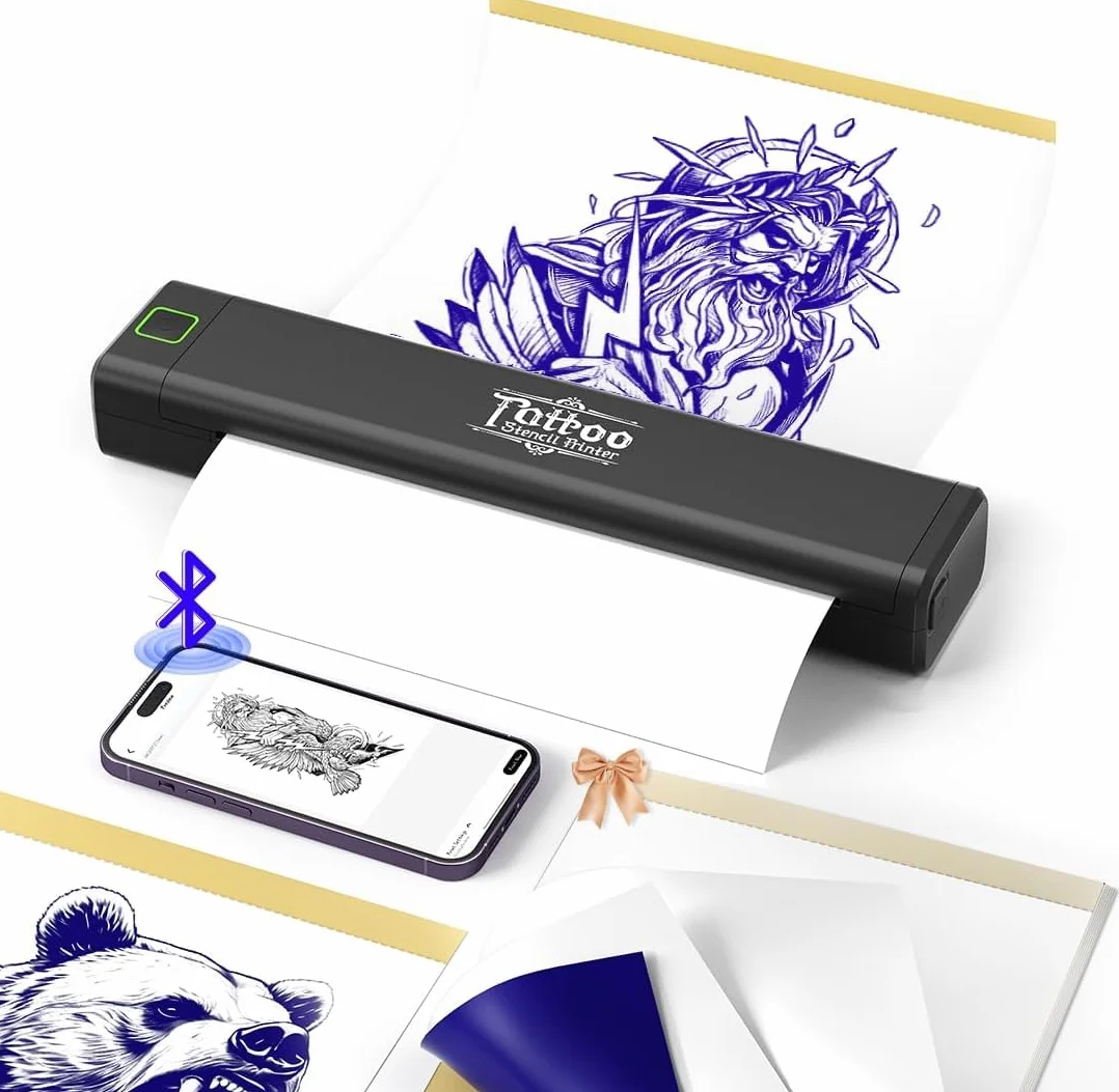 Thermocopieur Tatouage Bluetooth P84 Imprimante Stencil 5 Feuilles Papier Transfert Noir
