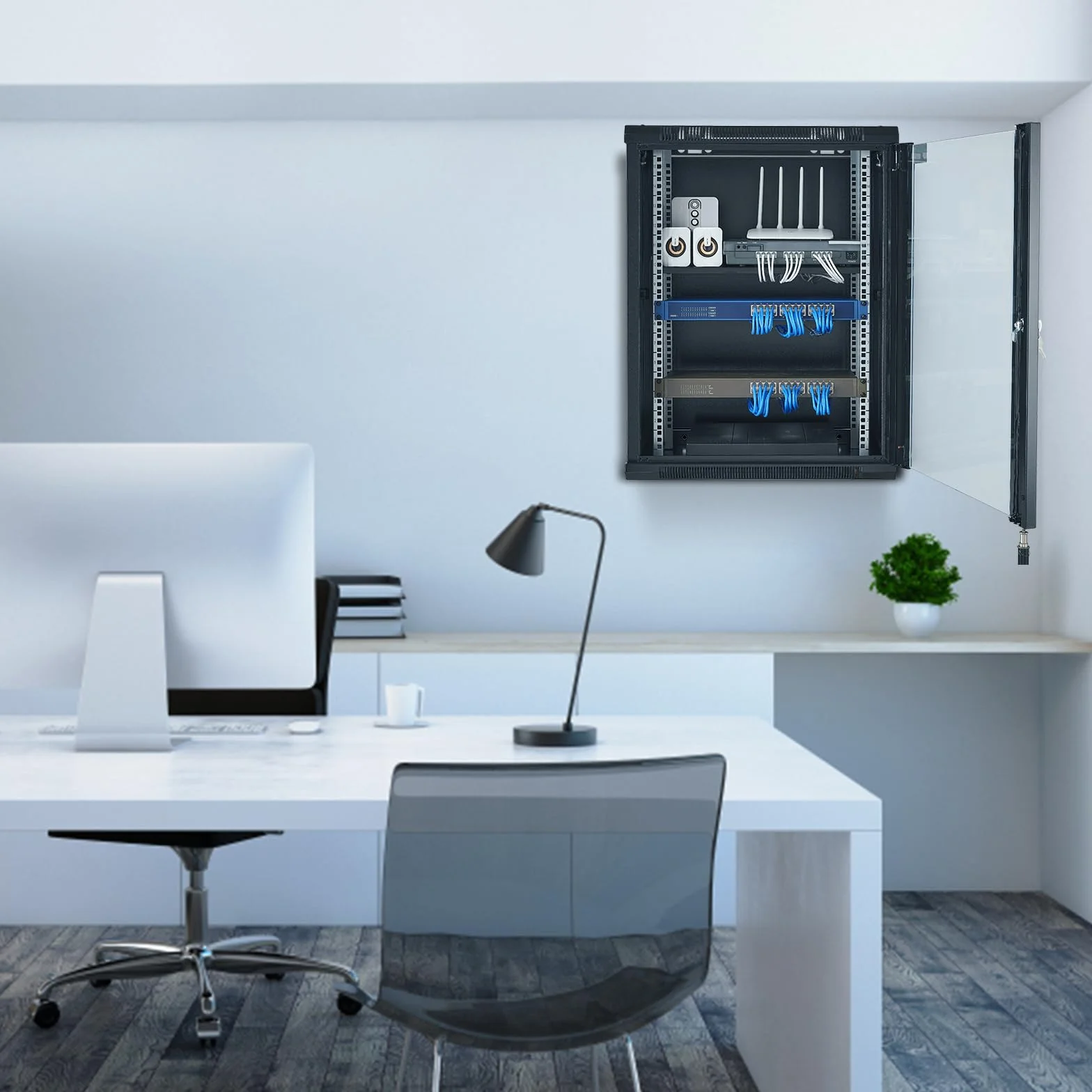 VEVOR Armoire de Serveur Mural 15U, Boîtier Rack Réseau avec Roulettes, Charge 226,8 kg, Porte Verre Trempé Verrouillable, Acier Q235