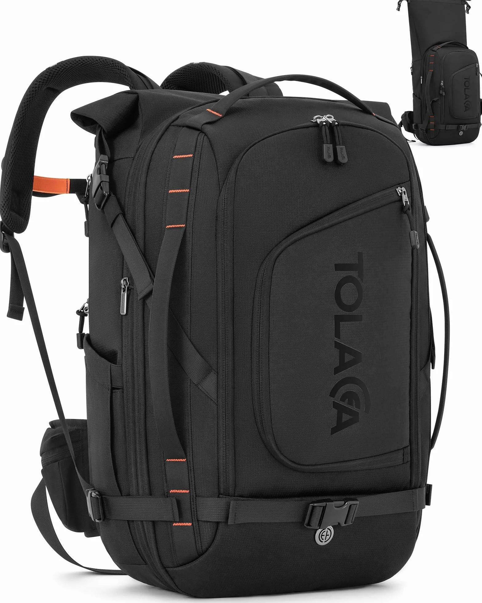 Tolaccea Sac à Dos Voyage Cabine Avion 40L-55L Grand Sac à Dos Roll-Top PC 17,3" Imperméable TSA Antivol