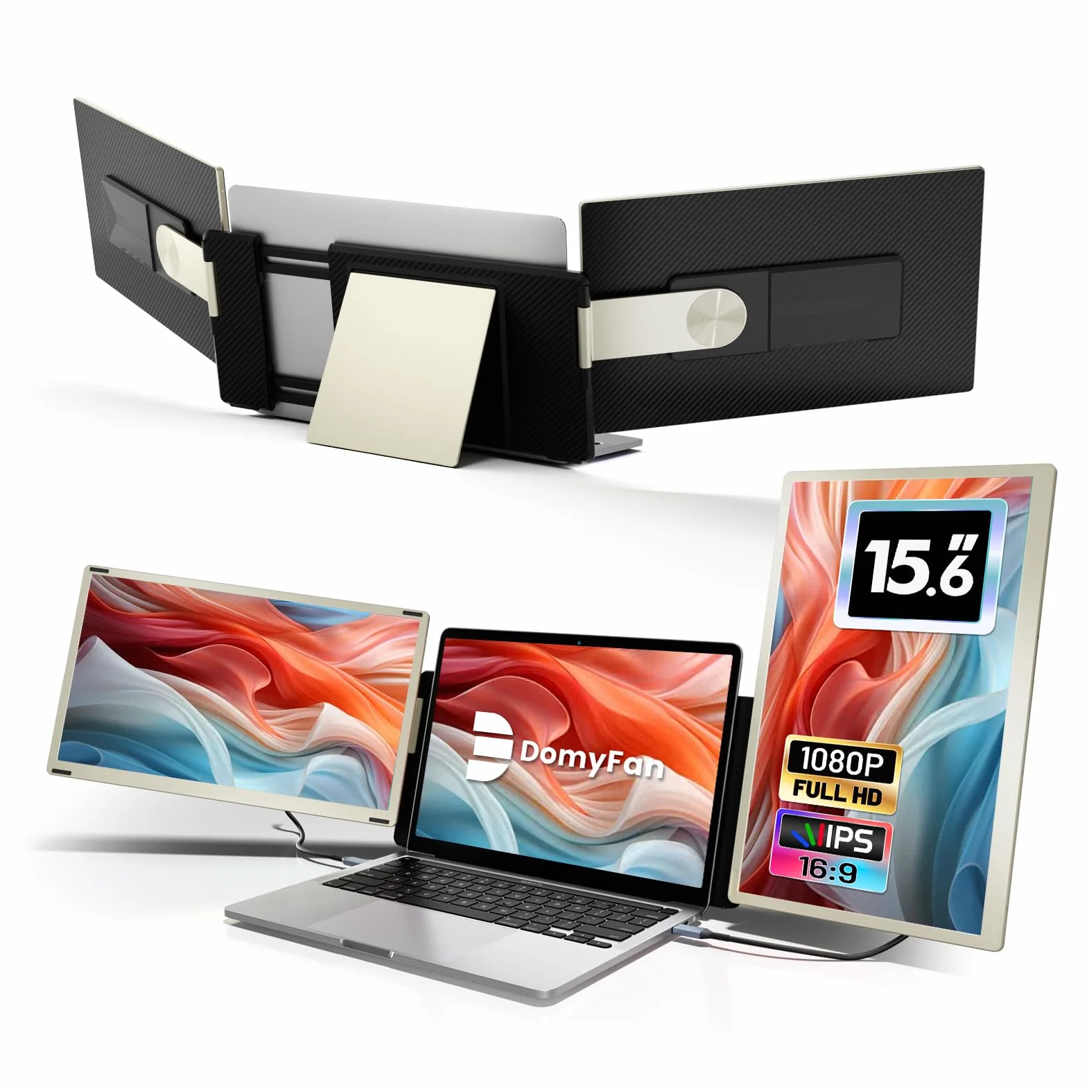 Domyfan Écran Portable 15.6" Triple Moniteur FHD 1080P 120% sRGB Type-C USB HDMI pour Ordinateur Portable