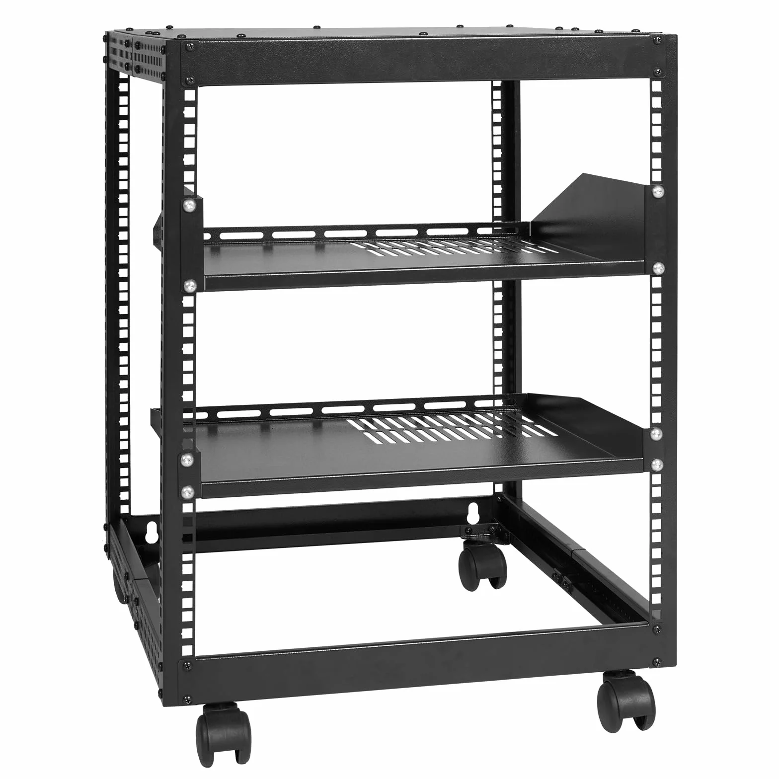 VEVOR Rack de Serveur à Cadre Ouvert 12U Support Mural Profondeur Réglable 58,5-101,6 cm 4 Montants Roulettes