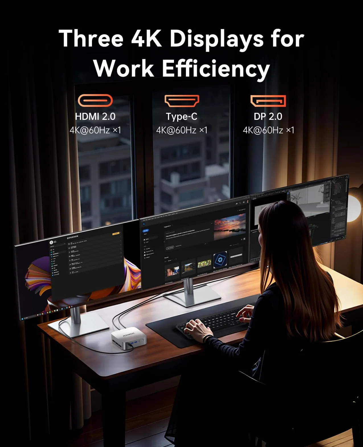 ACEMAGIC Matrix M1 Mini PC AMD Ryzen 7 7735HS 16Go LPDDR5 512Go M.2 SSD W-11 Pro 4K WiFi 6 BT 5.2
