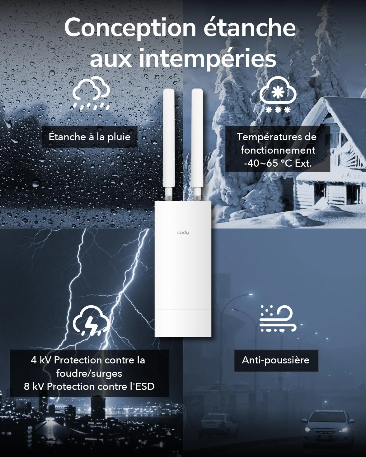 Point d'accès WiFi extérieur Cudy AC1200 IP65 PoE MU-MIMO AP1200