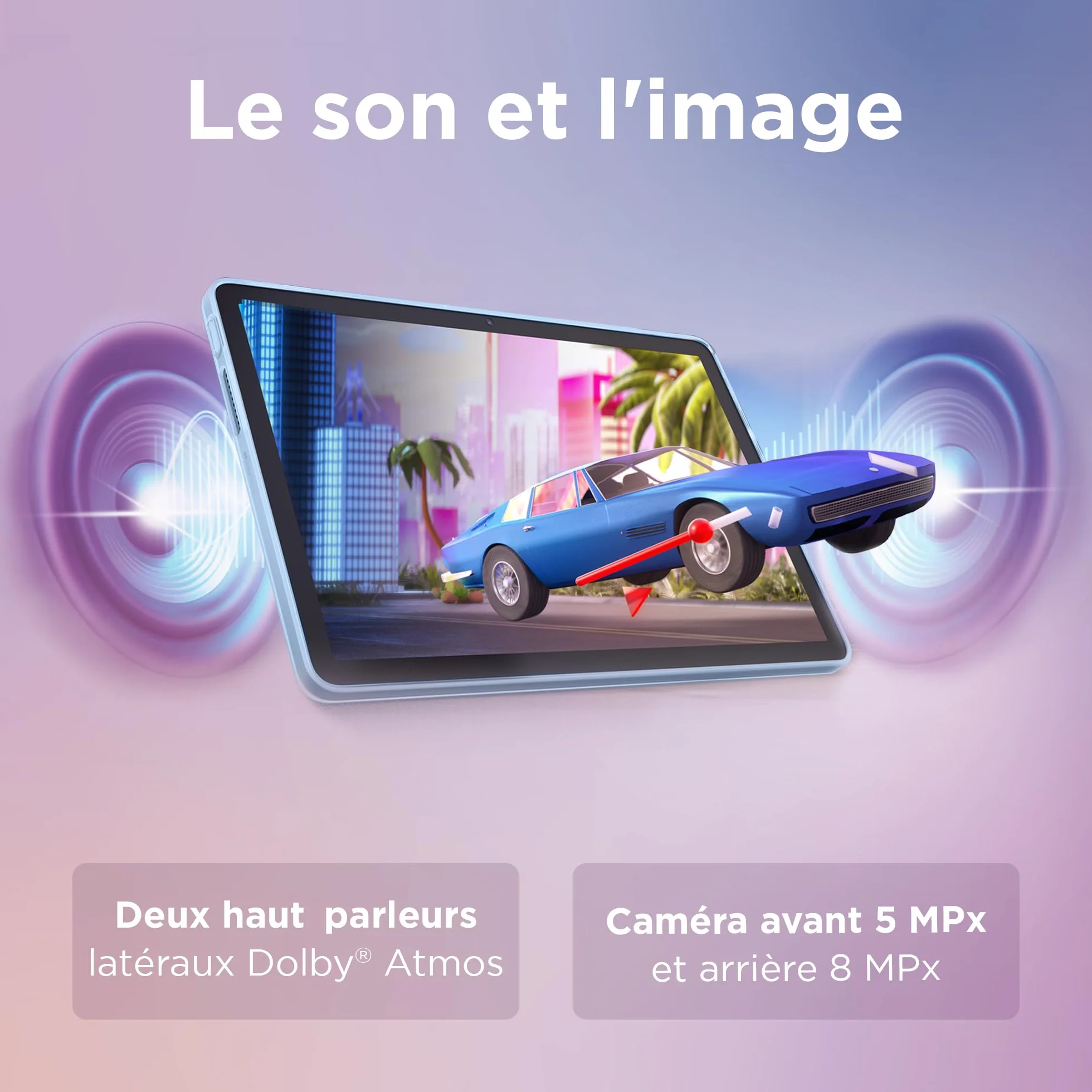 Lenovo Tab 10.1" WUXGA Tablette Tactile MediaTek Helio G85 8 Cœurs RAM 4Go 128Go Android 14 WiFi 5 Bluetooth Polar Blue