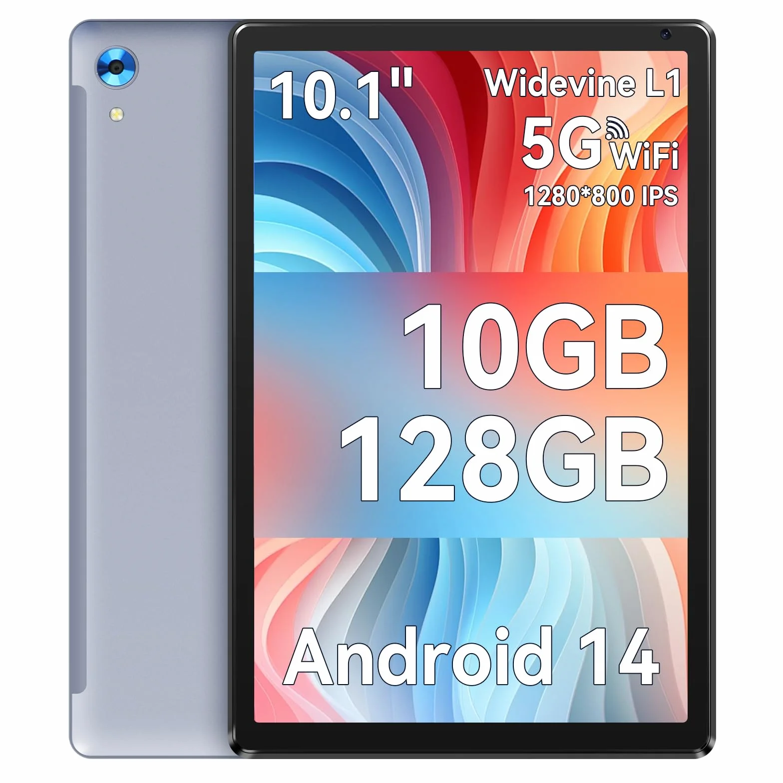 Ainmel Tablette Android 10 Pouces Octa-Core 10GB RAM 128GB ROM 1TB TF Card 1280x800 IPS HD Touchscreen 5G 2.4G WiFi BT 5.0 5MP 8MP Camera Gris