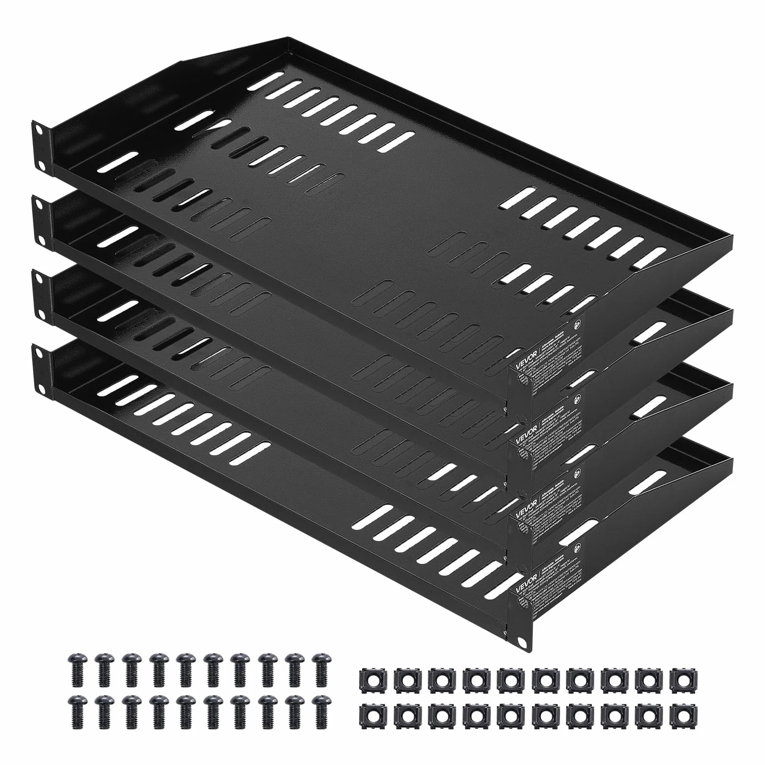 VEVOR Étagère Rack Serveur 1U Lot de 4 Profondeur 25,4 cm Charge 22,68 kg Montage Rack Mural Plateau Ventilé