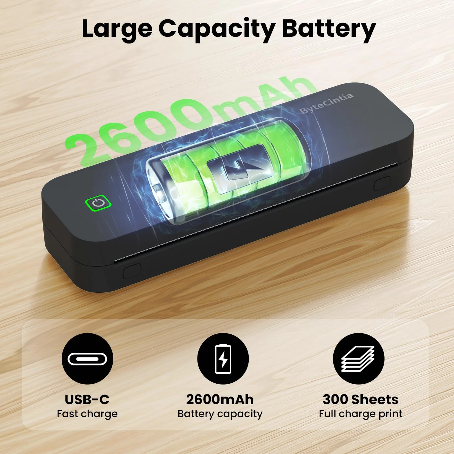 Imprimante Thermique A4 Bluetooth Portable sans Fil D80 Compatible Android iOS