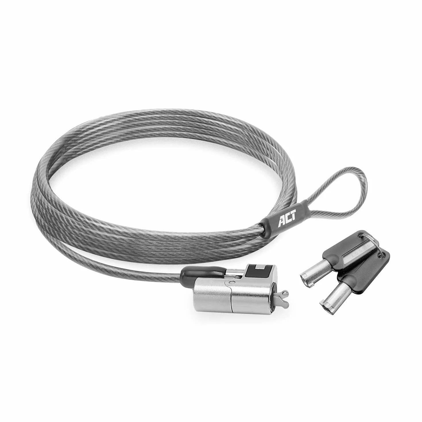 ACT AC9040 Câble de sécurité pour Ordinateur Portable 2 m, Serrure à tête pivotante, câble antivol Dell