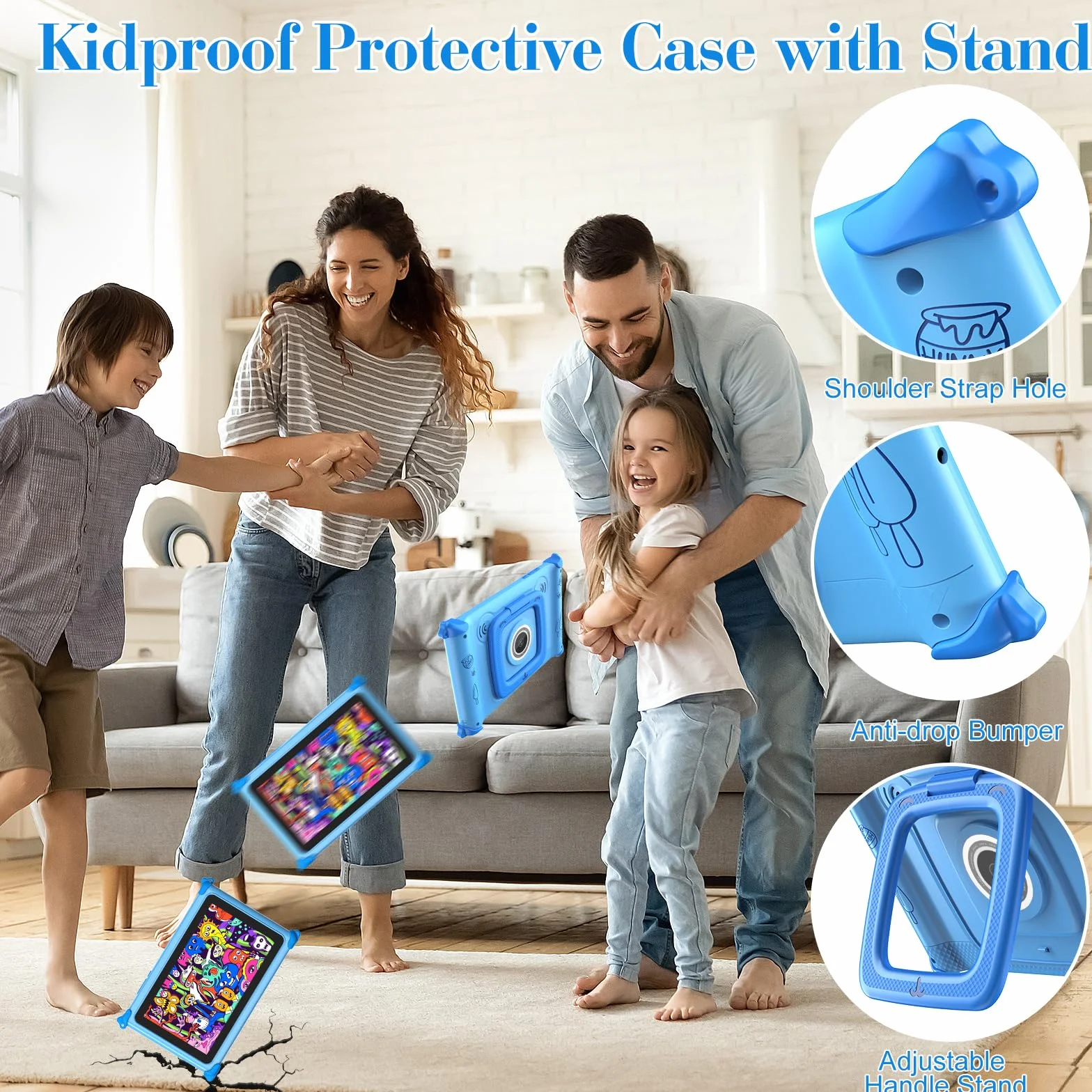 Tablette Enfants 7 Pouces Android 32Go+256Go GMS Écran IPS Tactile Applications Éducatives Contrôle Parental WiFi Bluetooth Étui Bleu