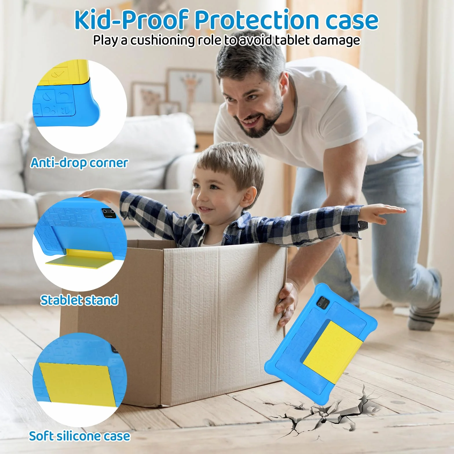 Tablette Enfants 7 Pouces Android 5Go+32Go+128Go Applications Préinstallées Contrôle Parental 1024x600 2500mAh Caméra Double WiFi 6 BT5.2 Bleu