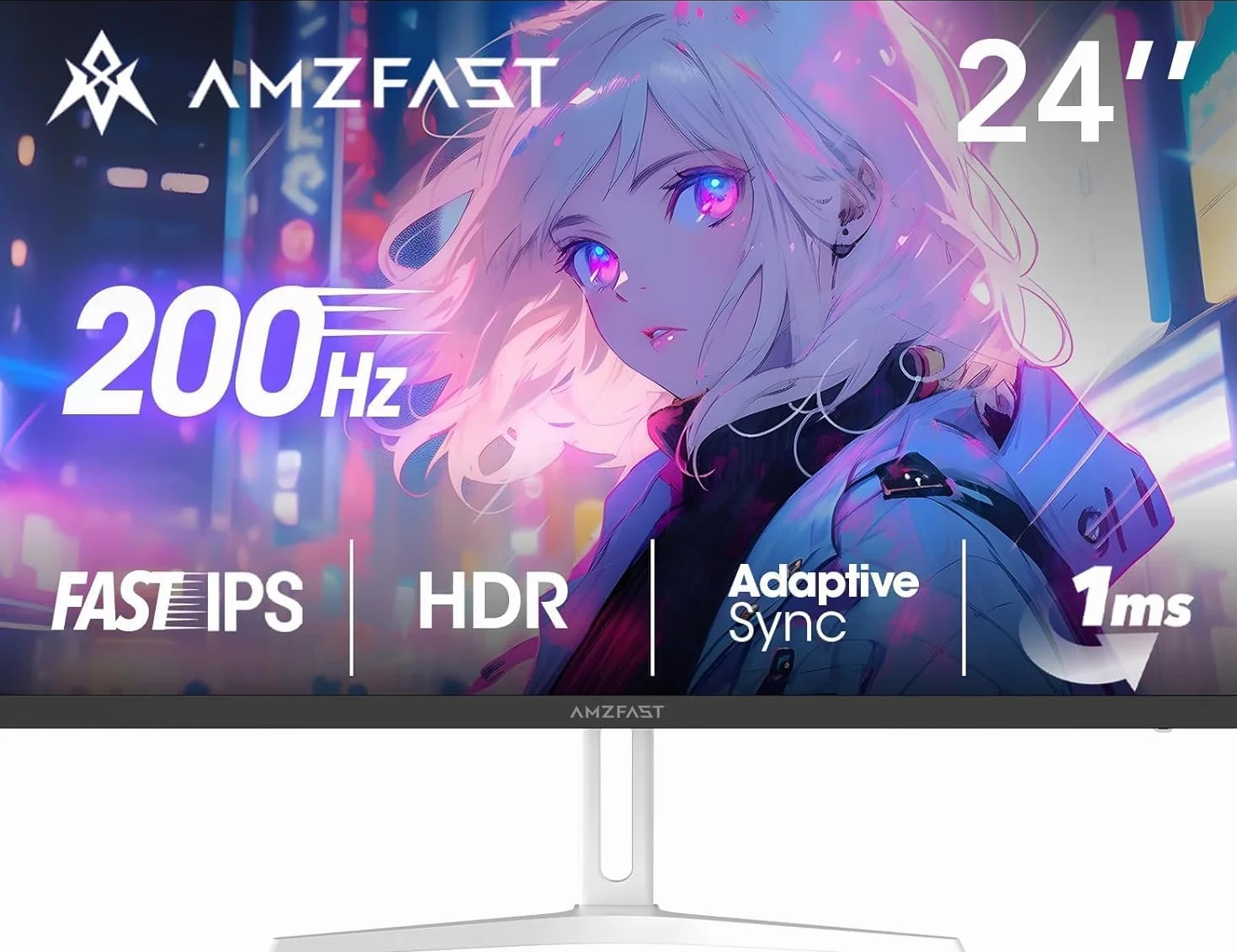 Ecran PC Gamer 24 Pouces 200Hz FHD Fast IPS 1ms MPRT HDR Adaptive Sync VESA 75x75 HDMI 2.0 DP 1.4 Blanc AMZG24X1W