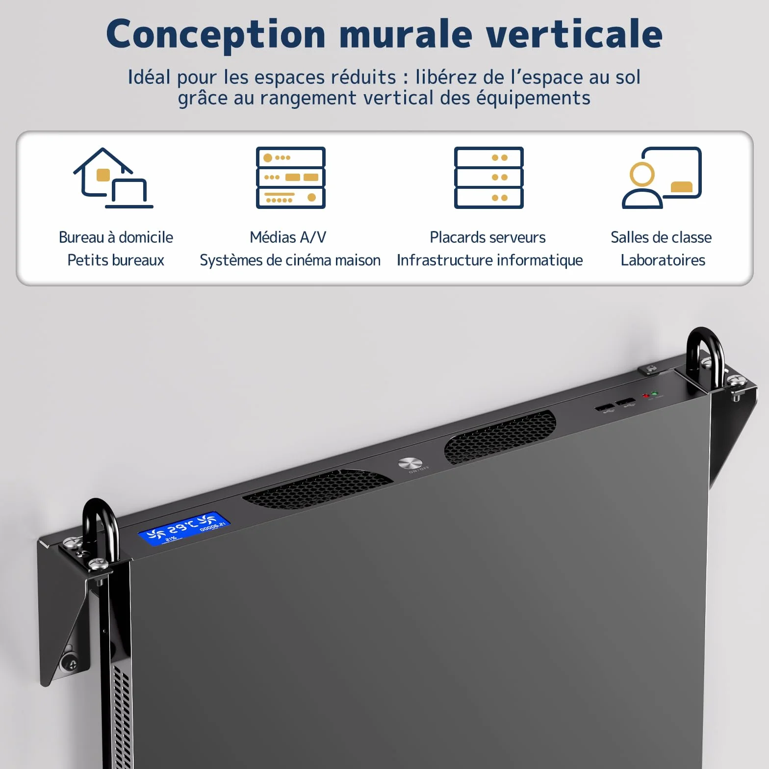 Support Rack Mural 1U 19 Pouces Acier pour Serveur Switch Réseau Panneau de Brassage Charge 55 kg Kit Montage Inclus
