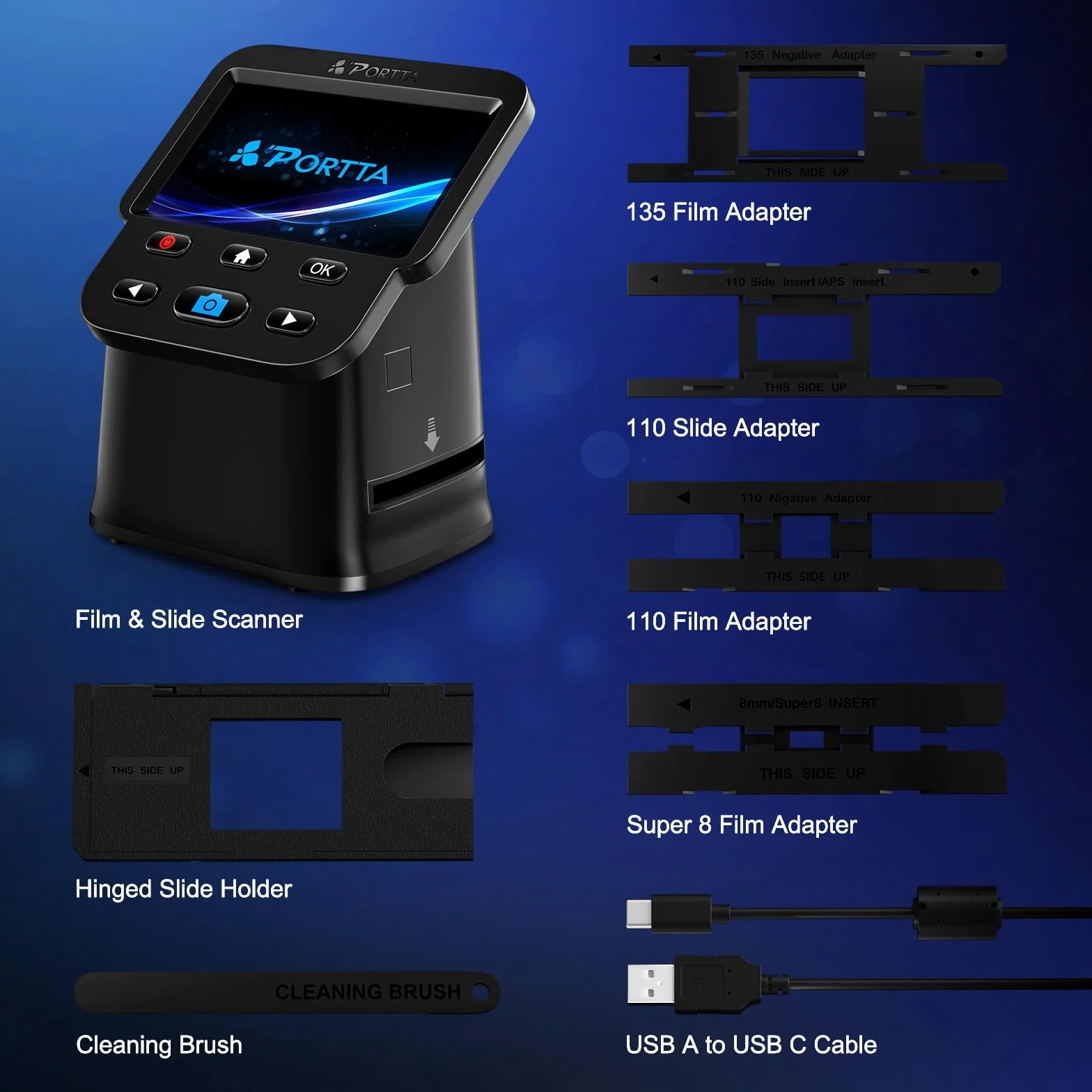 PORTTA Scanner Diapositives 5" LCD 22MP Film & Negative Scanner 135 126 110 HDMI SD Card