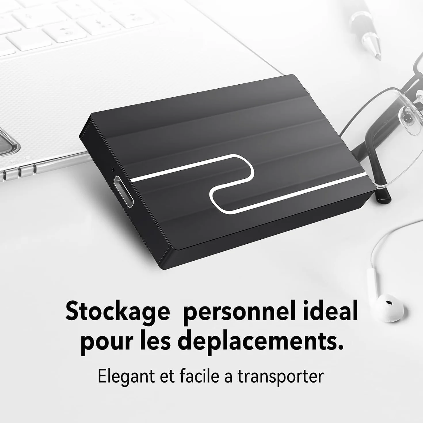 Gorilla Carts 2To Disque Dur Externe Ultra-Mince 2,5" Stockage PC Mac TV Ordinateur Portable Bureau Noir