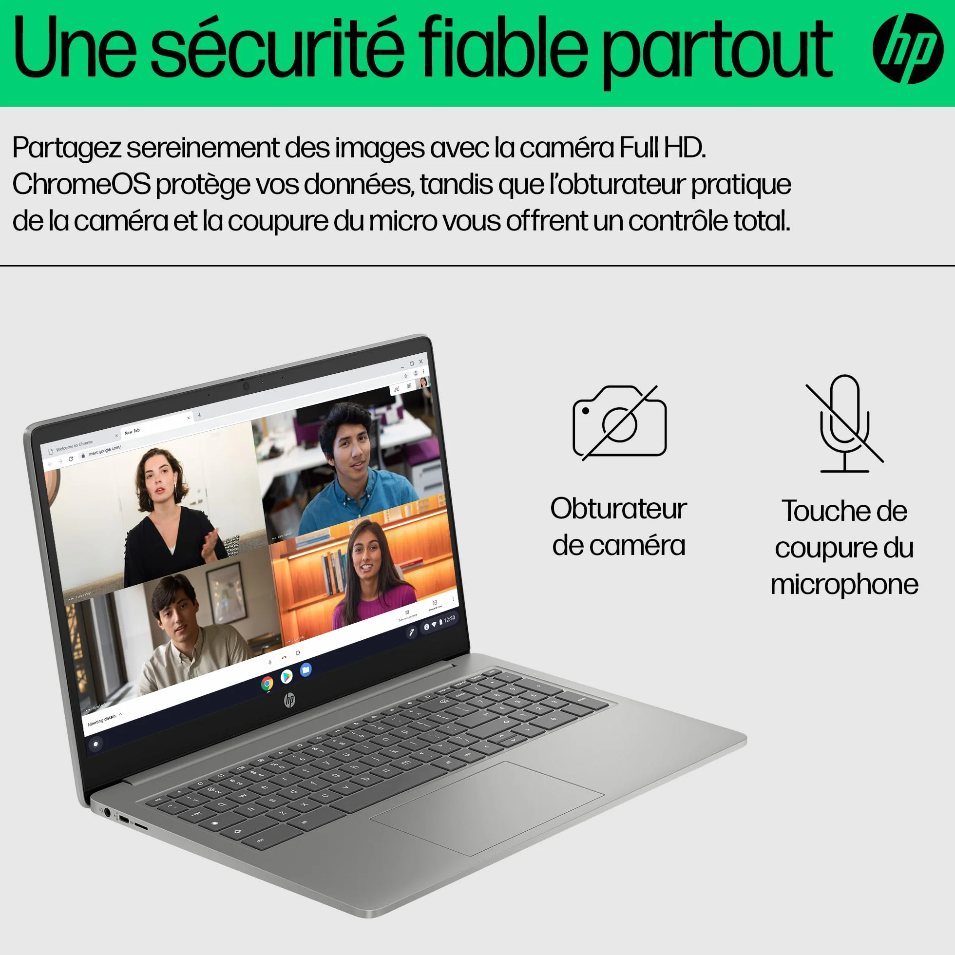 HP Chromebook 15a-nb0000sf Ordinateur Portable Intel Core i3 N305 8 Go RAM 256 Go UFS Écran 15.6" FHD IPS Antireflet Clavier AZERTY Argent