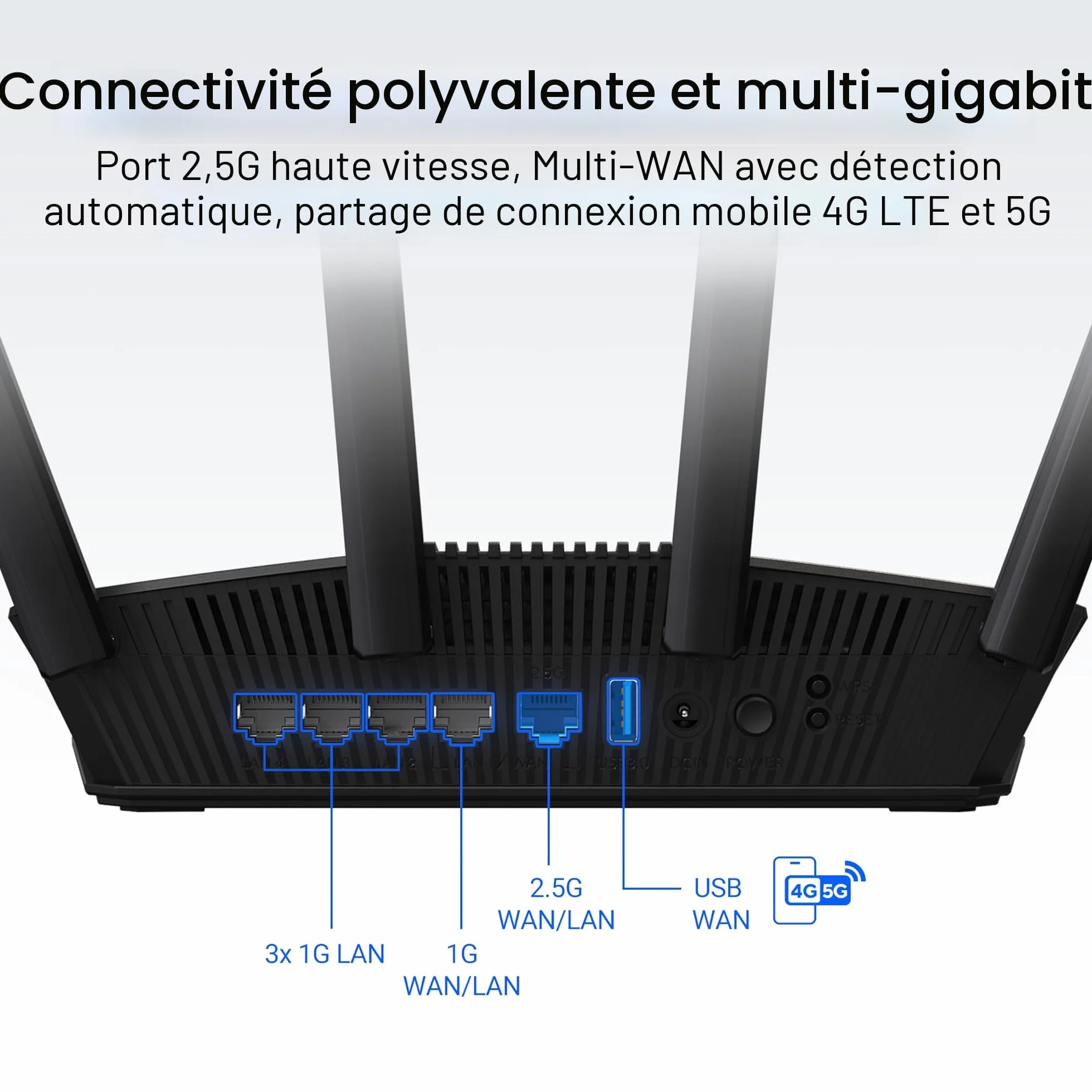 ASUS RT-BE58U V2 Routeur Wi-Fi 7 Double Bande 4K-QAM MLO Port WAN/LAN 2.5G Quatre Ports 1G Sécurité Réseau Niveau Commercial Contrôle Parental IoT VPN
