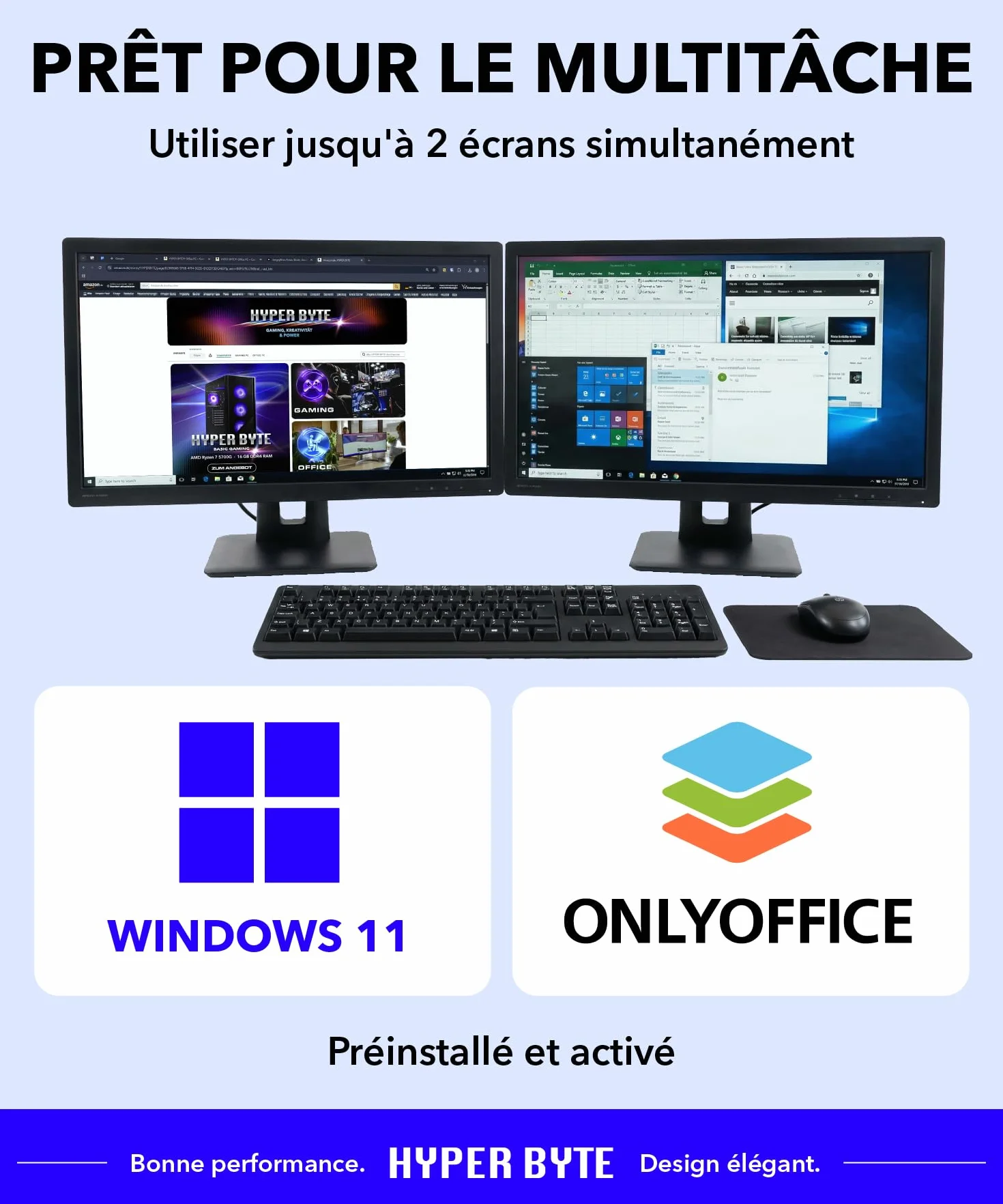 HYPER BYTE® PC de Bureau Intel Core i5 10400F NVIDIA GT 730 4,4 GHz 16 Go RAM DDR4 SSD 512 Go Windows 11 Pro Wi-Fi DVD+RW USB 3.0