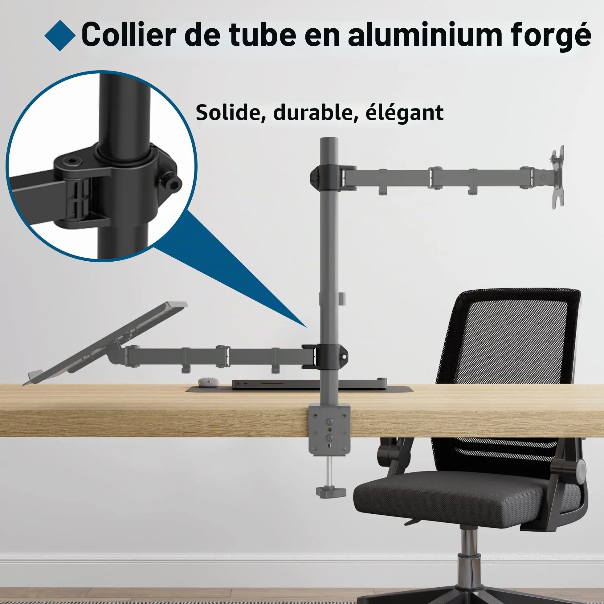 BONTEC Support Ecran PC Moniteur avec Plateau pour Ecran LCD 13-27 Pouces et Ordinateur Portable 17", Ergonomique Pivotant Rotation