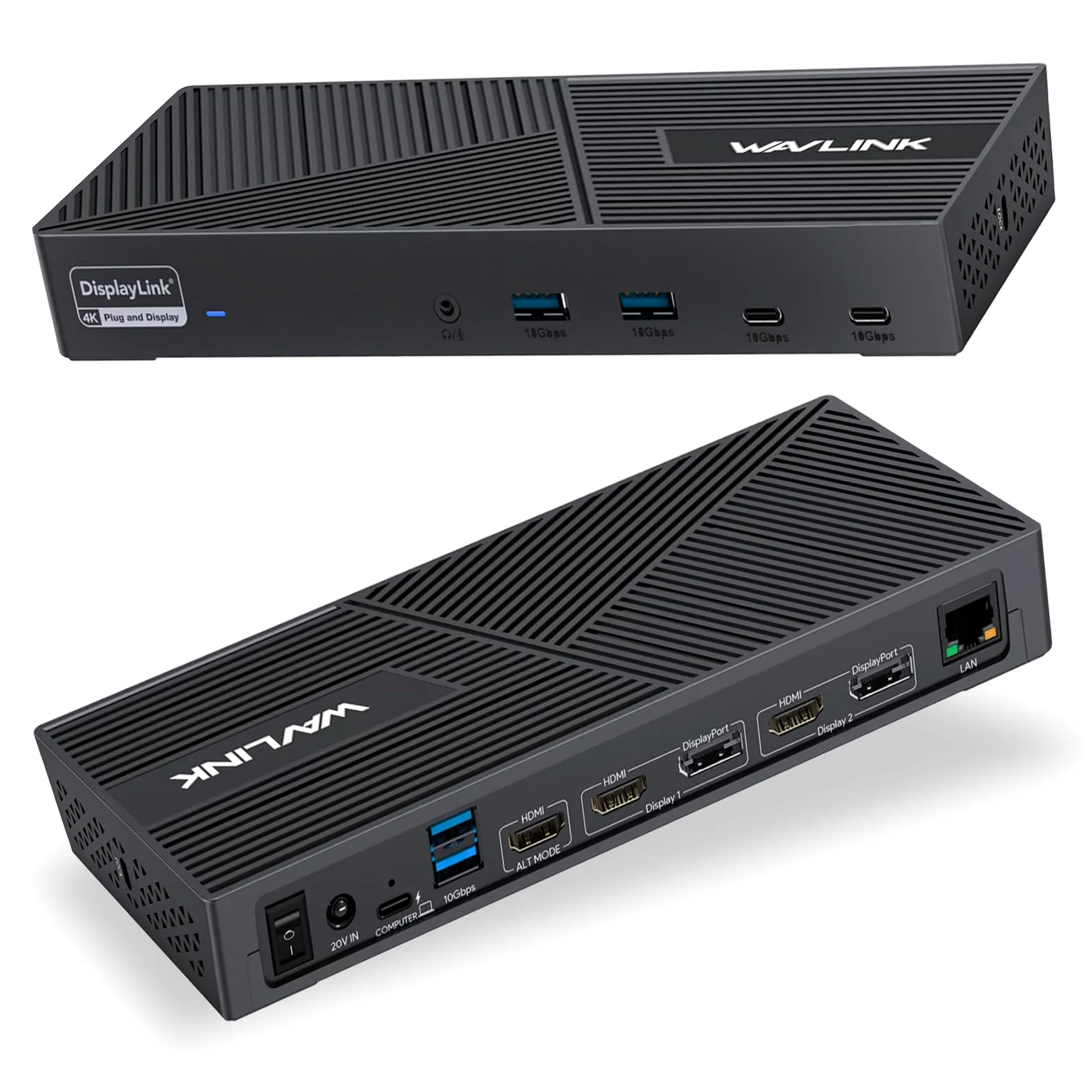WAVLINK Displaylink Station d'accueil Universelle USB C, avec 3 x HDMI, 2 x DP, 100 W PD, Gigabit Ethernet, 6 × 10 Gbps USB-A&C, Audio, Microphone, Compatible avec Mac OS et Windows
