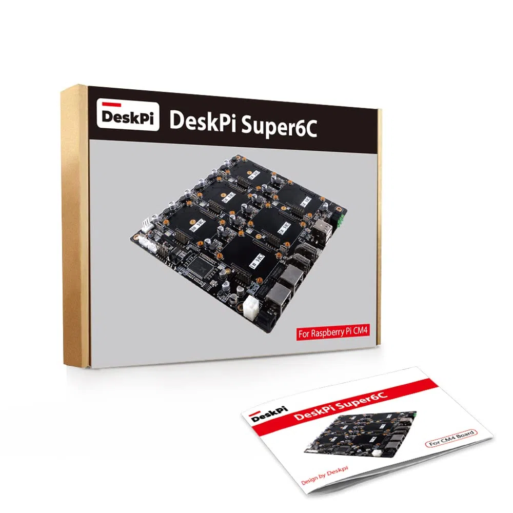 GeeekPi DeskPi Super6C CM4/CM5 Cluster Mini-ITX Board - Raspberry Pi Compute Module 5 Cluster Board pour 6 CM4/CM5, Alimentation 89W Incluse