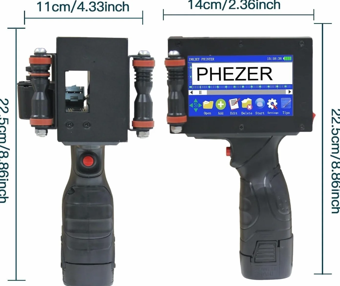 Phezer P16-1 Imprimante à Jet d'encre Portable, 72 ML Cartouche, Codage Date/Heure/Code-Barres