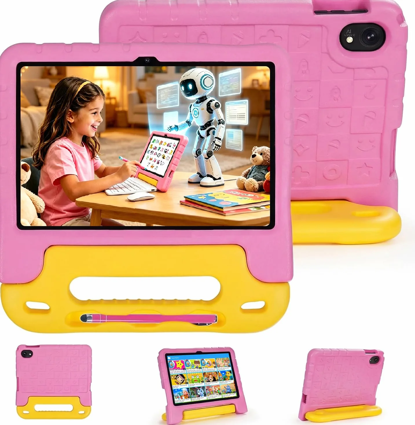 SUMTAB Tablet for Kids 10" HD, Android 15, 30GB RAM 128GB ROM, 5G WiFi 6, Octa-Core, 8000mAh, Stylus – Rose