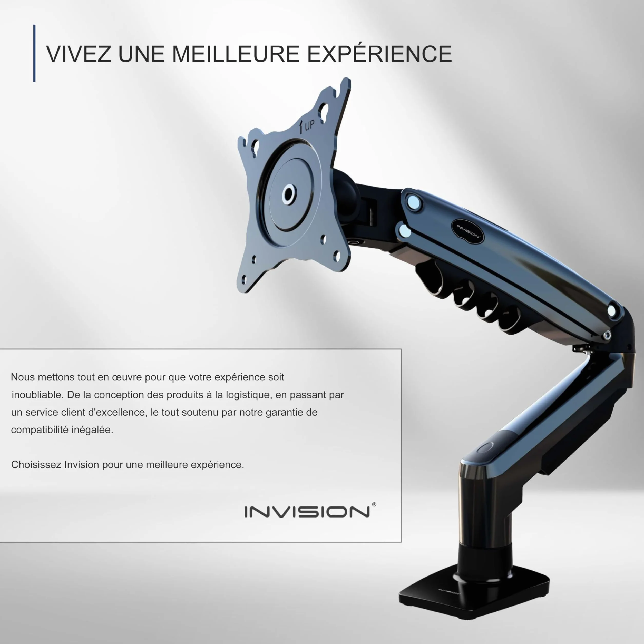 Invision Support Écran PC 19-32 Pouces Bras VESA 75/100mm Réglage Hauteur Incline Pivote Tourne Pince Bureau 2-9kg MX200