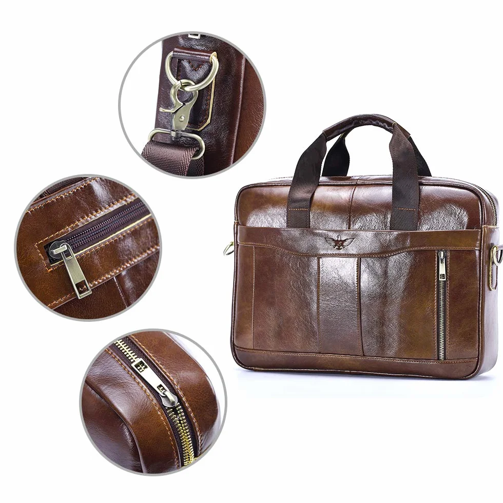 Sacoche Ordinateur Homme Cuir Véritable 15,6 Pouces Bandoulière Sac Porte Document Business
