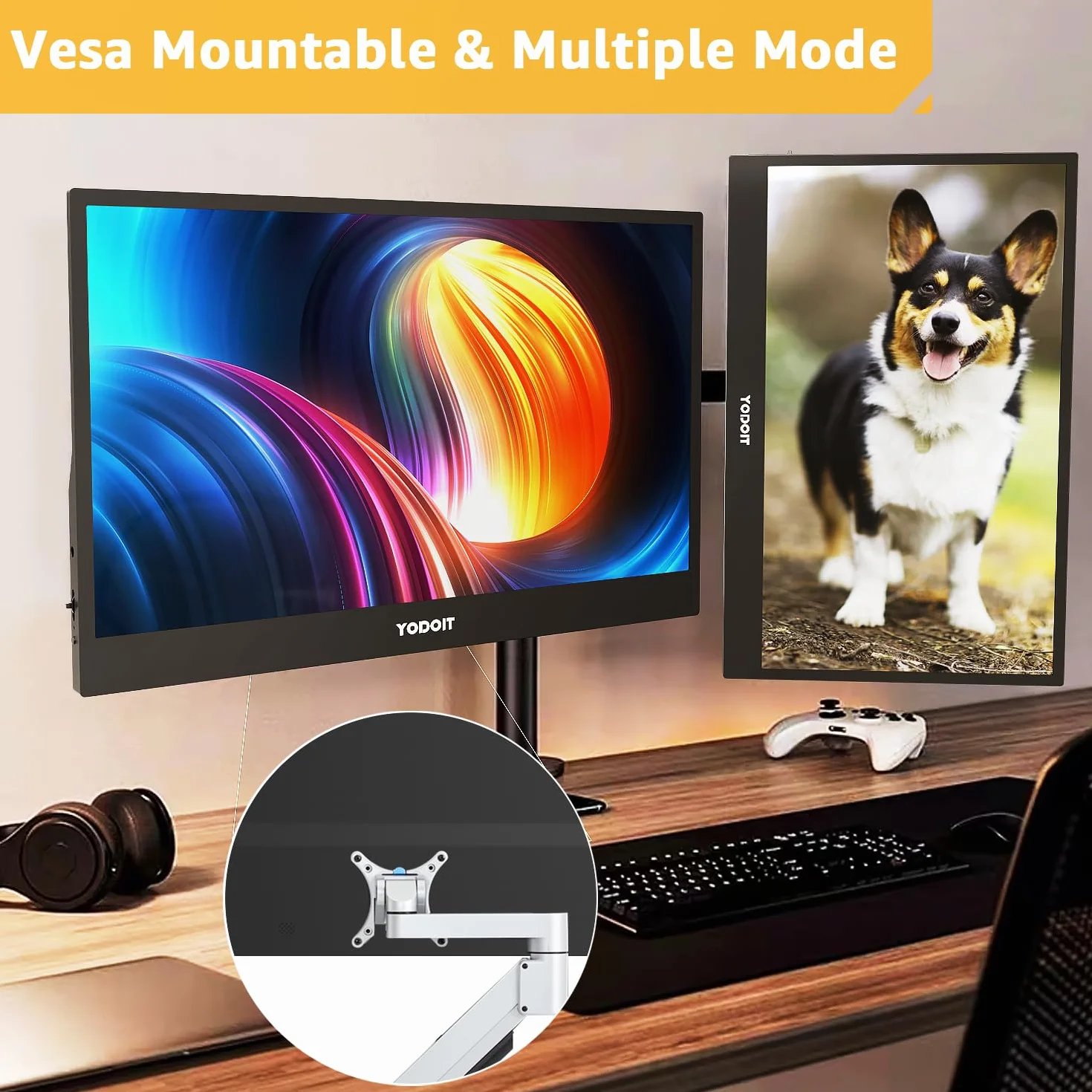 Yodoit Écran Portable 15,6" FHD Moniteur IPS HDMI USB Type C Haut-parleurs Intégrés pour PC MacBook Xbox PS5 Switch