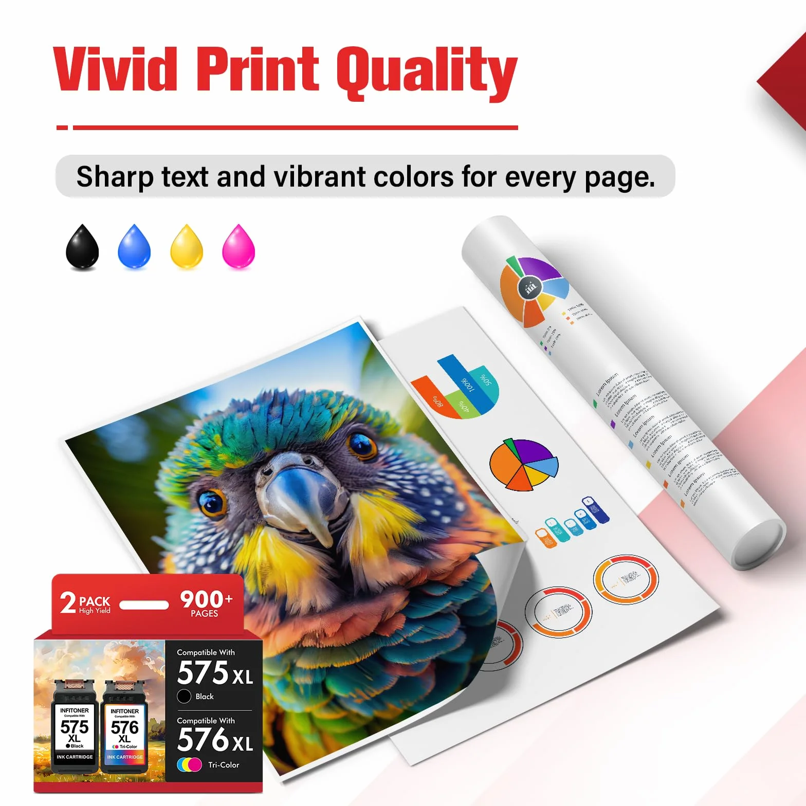 Cartouche 575 576 Remplacement Canon 575 576 XL Encre Pixma TS3551i TR4755i TS3750i TS3550i TR4750i TS3751i TR4751i TR4756i TS3752i PG-575XL CL-576XL Noir Couleur