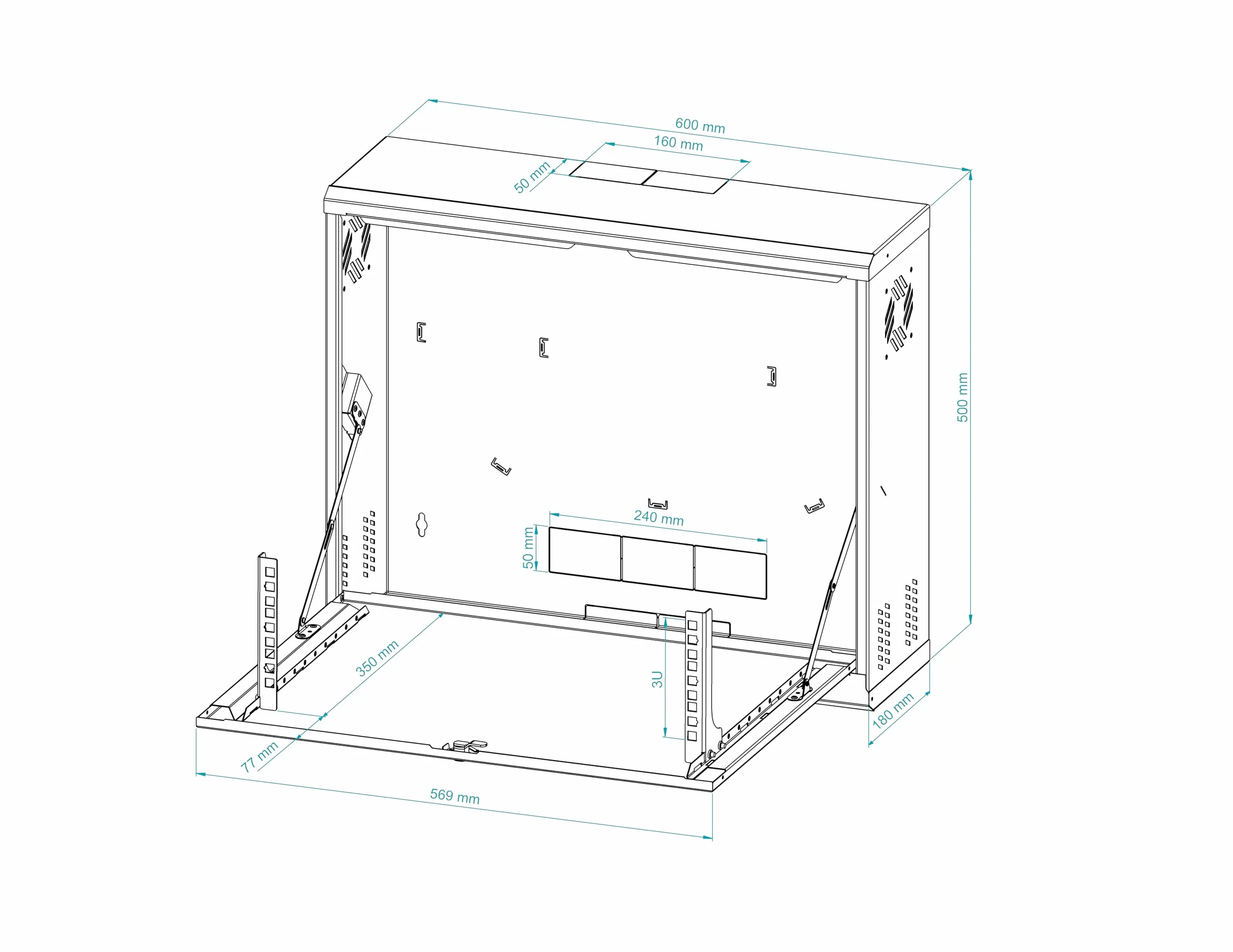 Armoire Metallique CCTV 19 Pouces 3U Baie de Brassage Fabriqué en Métal Résistant Racks Ordinateur Serveur Boîtier Verrouillable