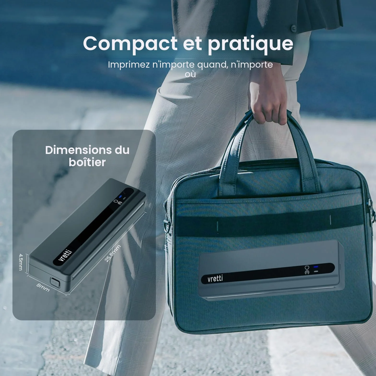 vretti Imprimante Thermique A4 PB821 Bluetooth Portable sans Encre Compatible Android iOS