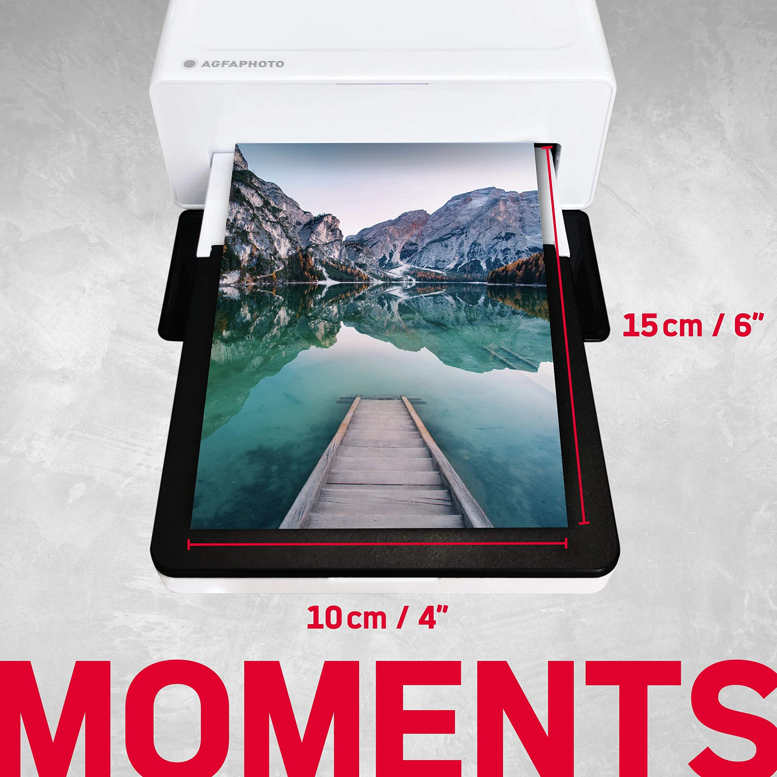 AgfaPhoto Realipix Moments Imprimante Photo Bluetooth 10x15 cm 4Pass Sublimation Thermique Blanc + Cartouches Papier 40 Photos + Cadre magnétique