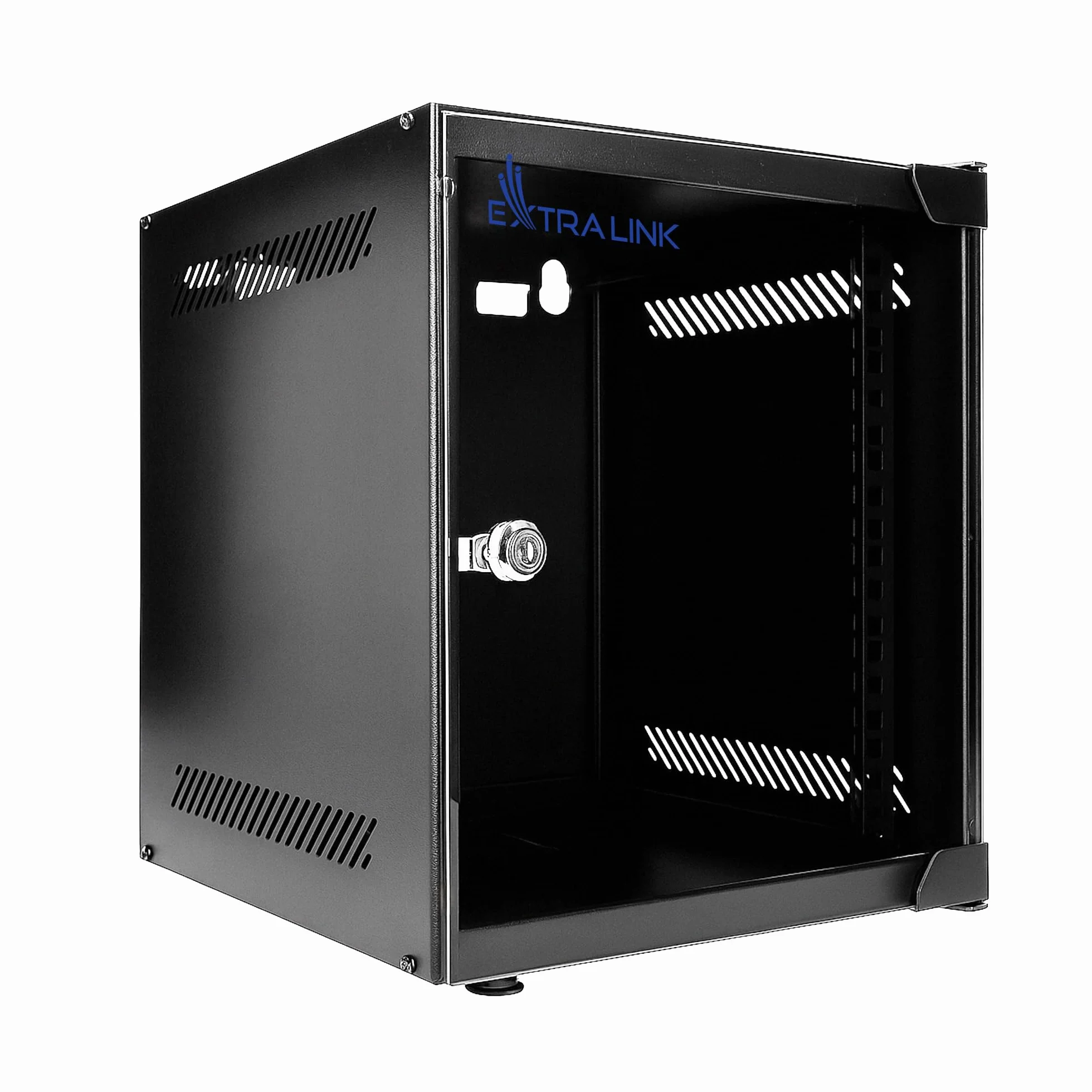 Extralink Baie de Brassage 10 Pouces 6U Armoire Réseau 310mm Profondeur Montage Mural Sol 180° Ouverture 30kg Noir