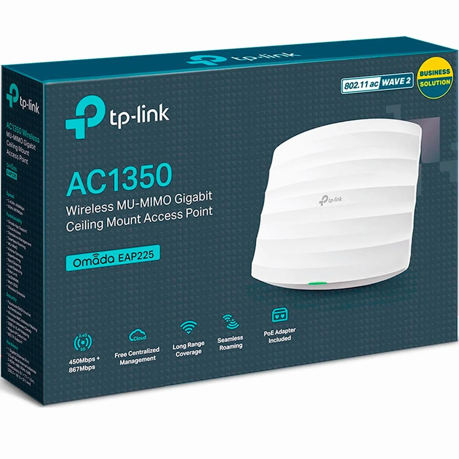 TP-Link Omada EAP225 Point d'accès WiFi 5 AC1350 planfonier, 2 Ports Gigabit PoE+