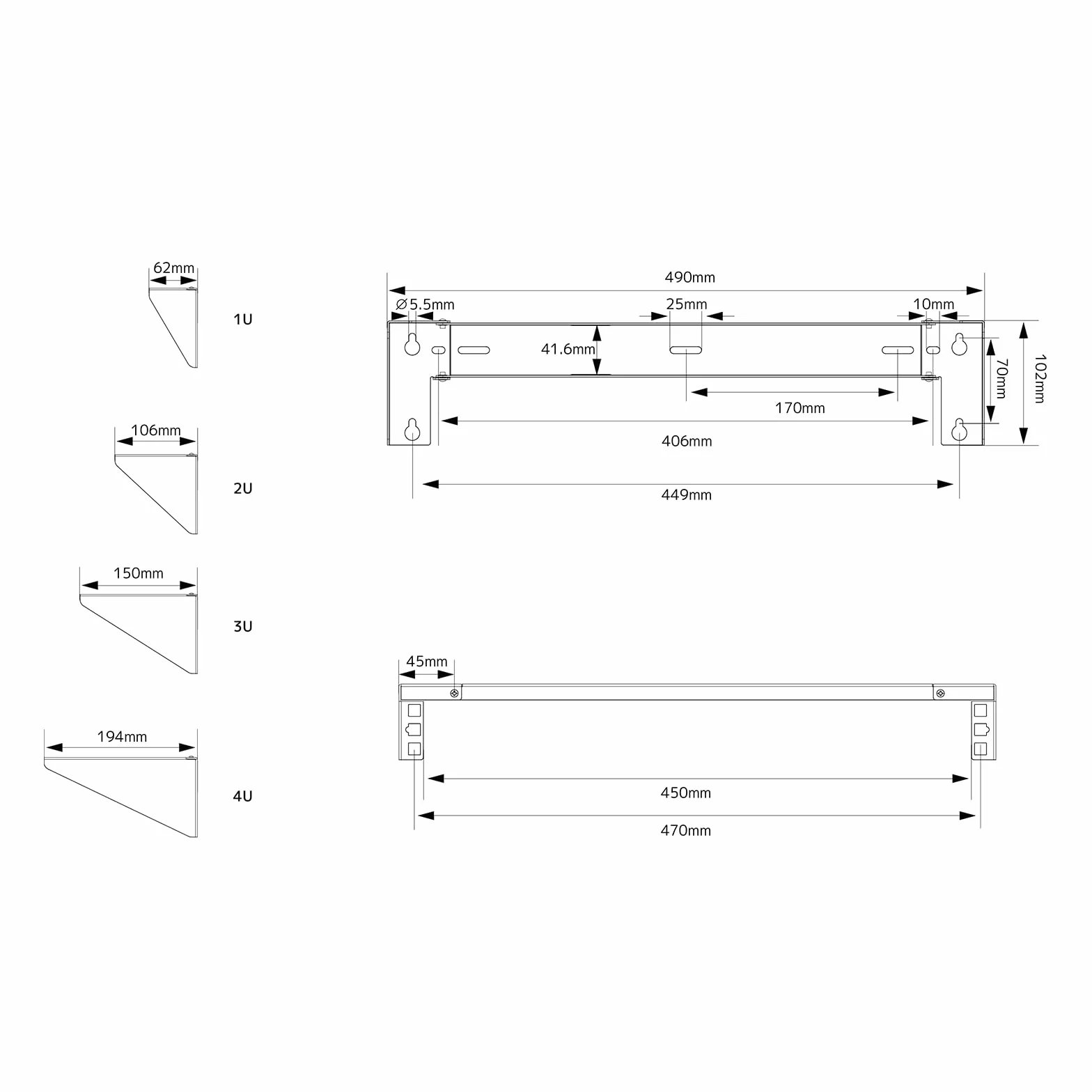 Support Rack Mural 1U 19 Pouces Acier pour Serveur Switch Réseau Panneau de Brassage Charge 55 kg Kit Montage Inclus