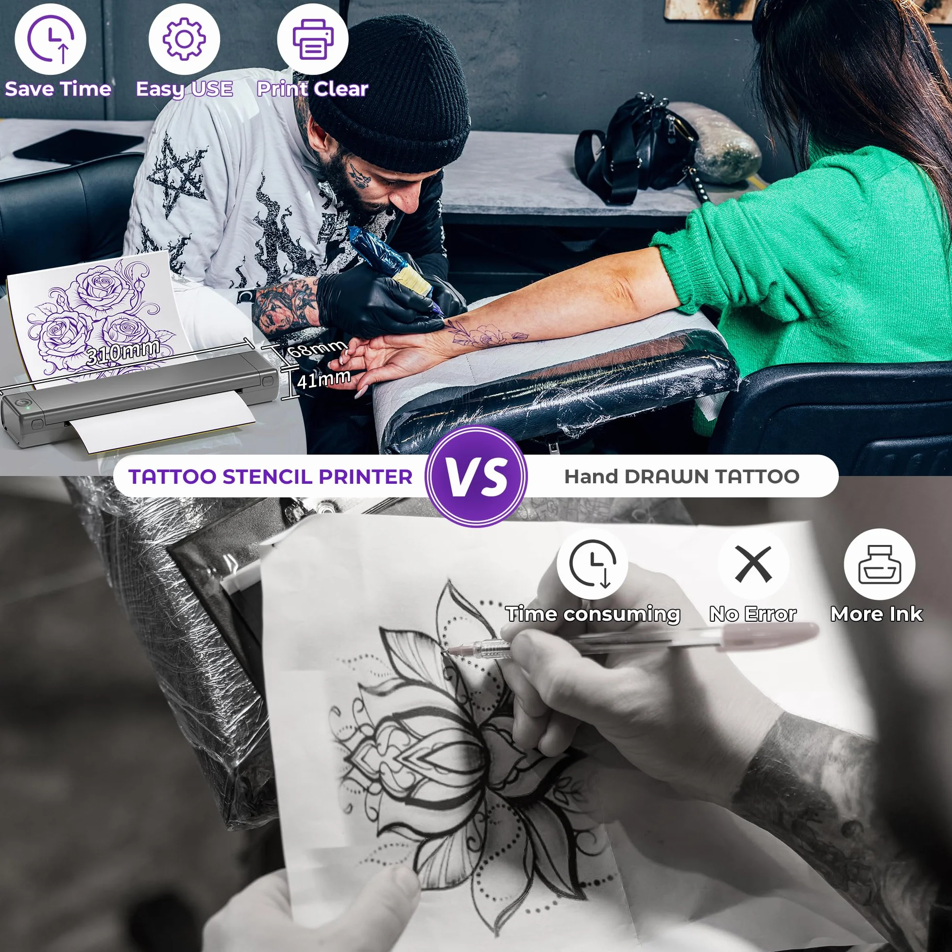 Imprimante sans fil pour pochoirs de tatouage M08F