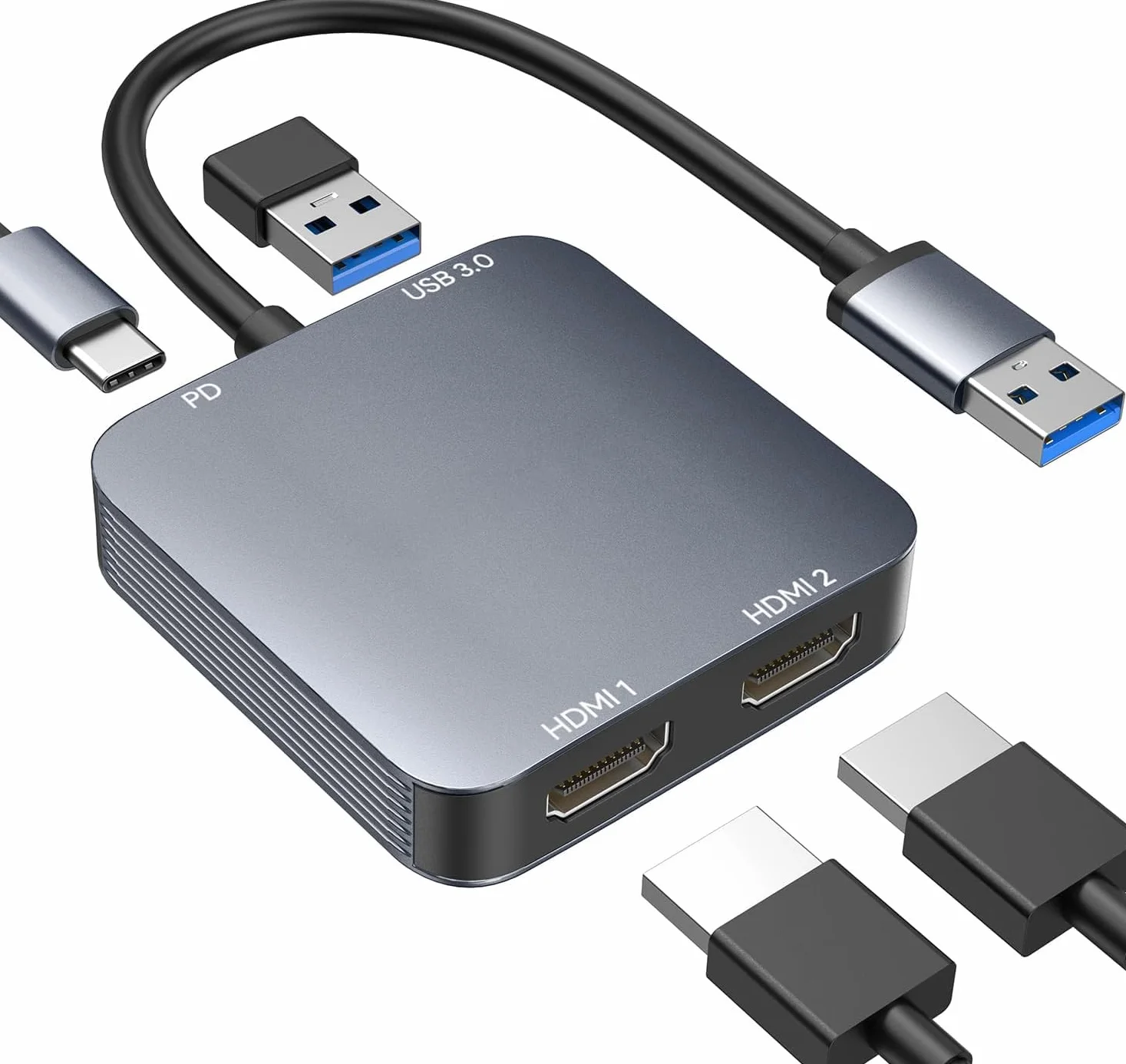 ABLEWE Adaptateur USB 3.0 vers Double HDMI avec Port USB 3.0 Câble Convertisseur HDMI pour Ordinateur