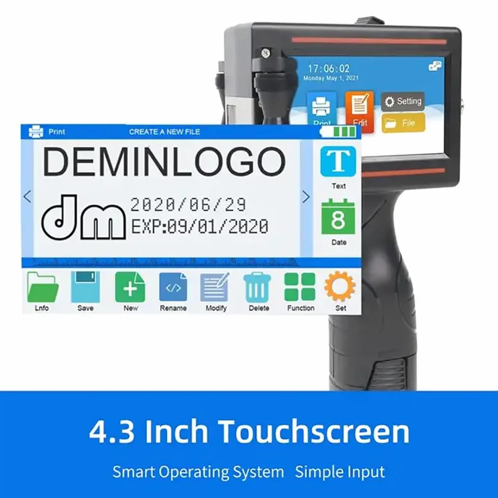 Imprimante À Jet d'encre Portable avec Écran Tactile HD 4,3 Pouces, Batterie Amovible pour Étiquette Date Code-Barres