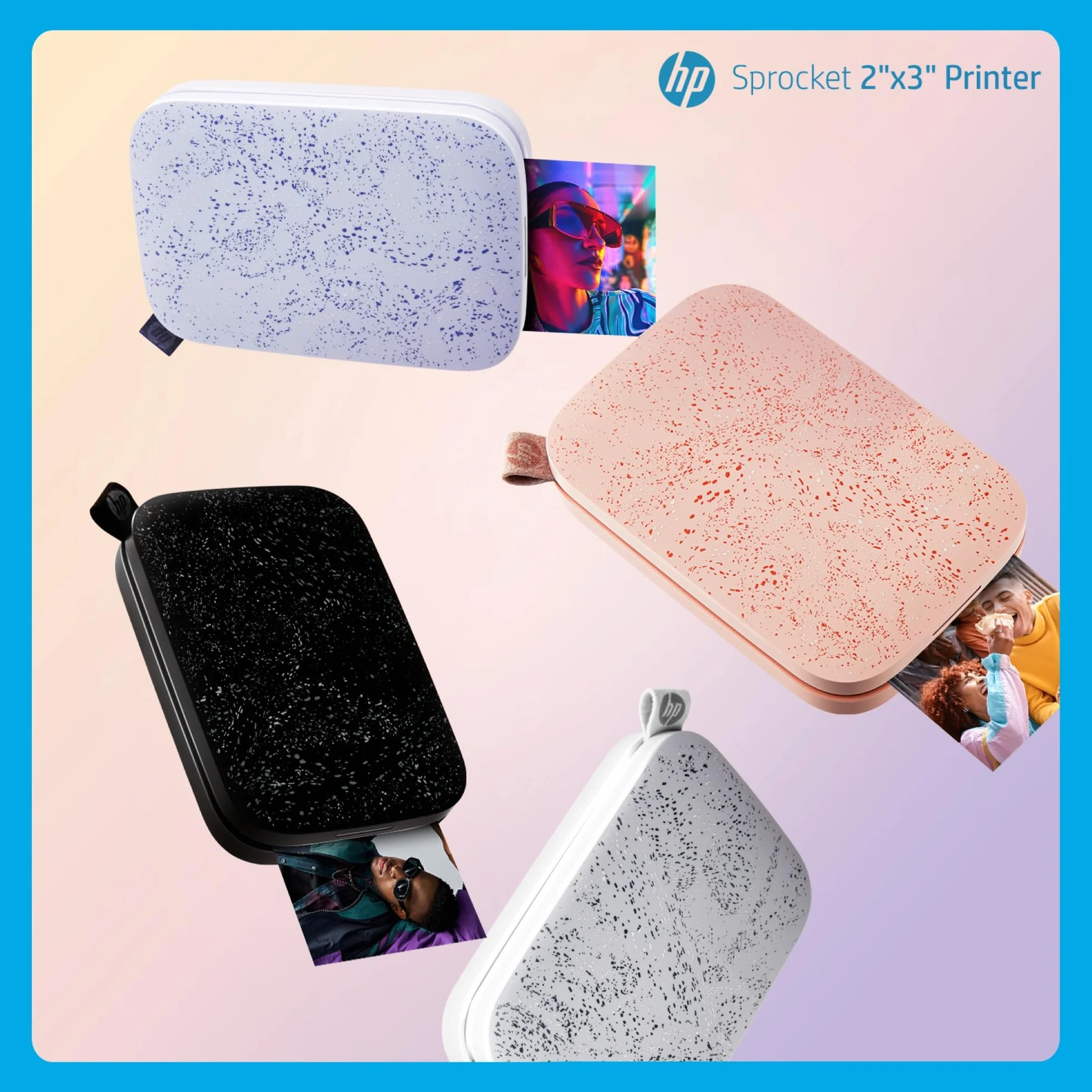 HP Sprocket Imprimante Photo Instantanée Portable sans Fil Papier Zink Autocollant 2x3 po (5,1x7,5 cm) Compatible iOS Android Bluetooth Blanc