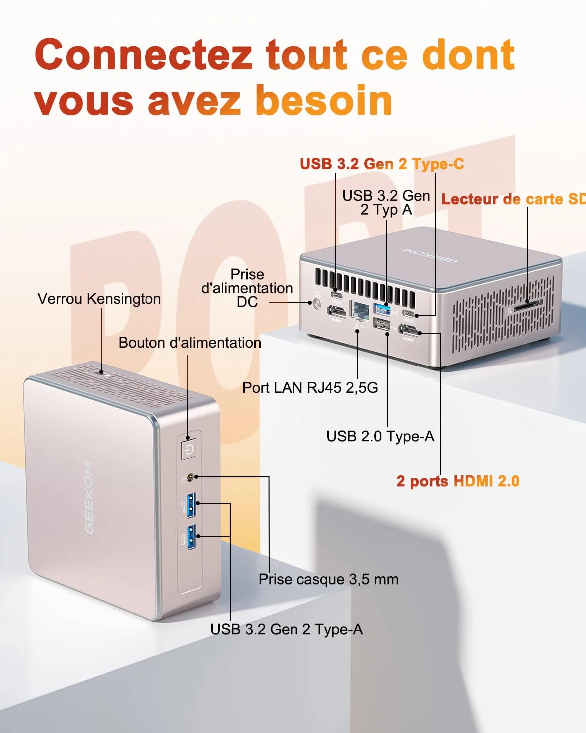 GEEKOM A5 Mini PC AMD Ryzen 5 7430U 512Go SSD 16Go RAM Windows 11 Pro