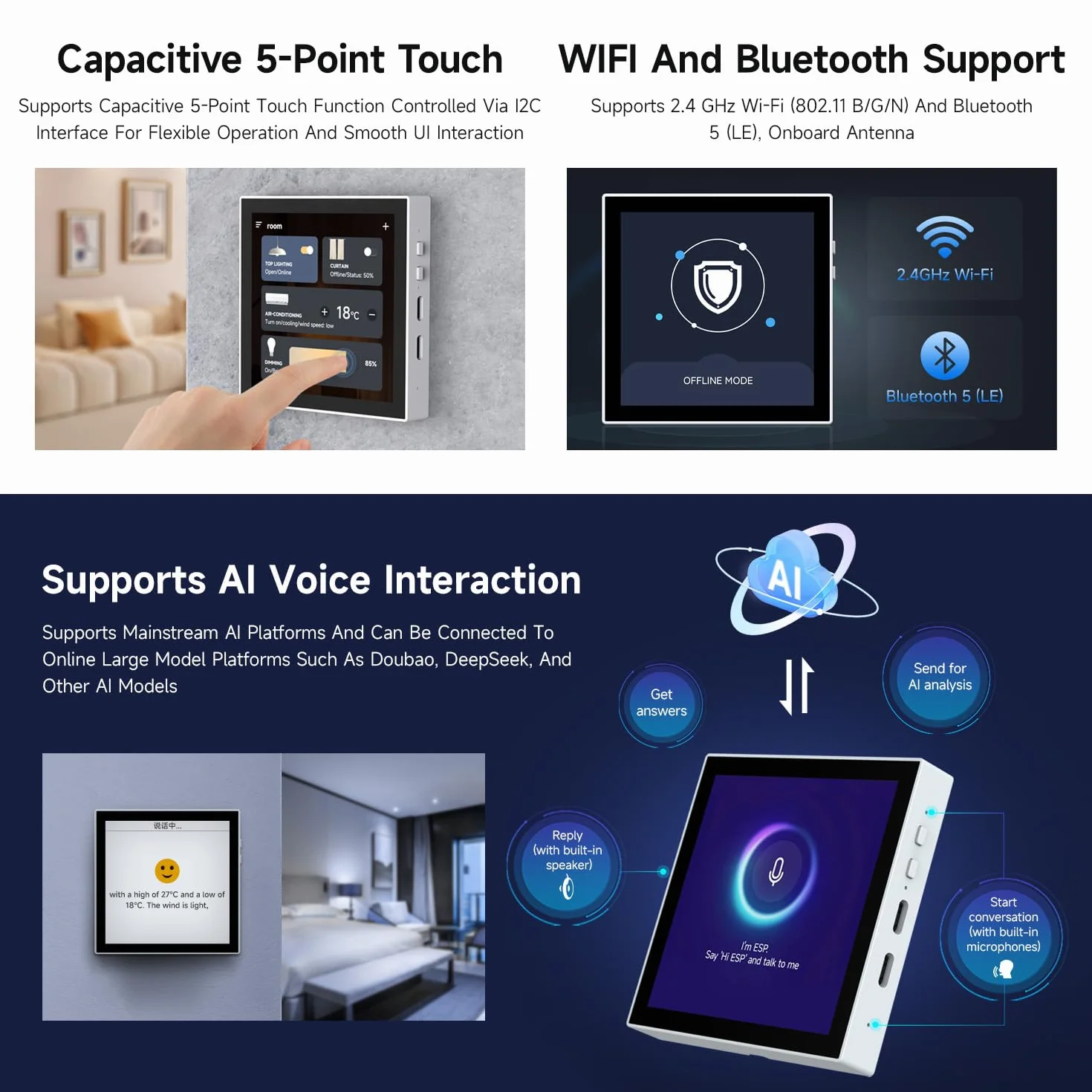 Waveshare ESP32-S3 Smart 86 Box Development Board 4inch 480x480 Touch Display 2.4GHz Wi-Fi BT BLE 5 RGB Interface