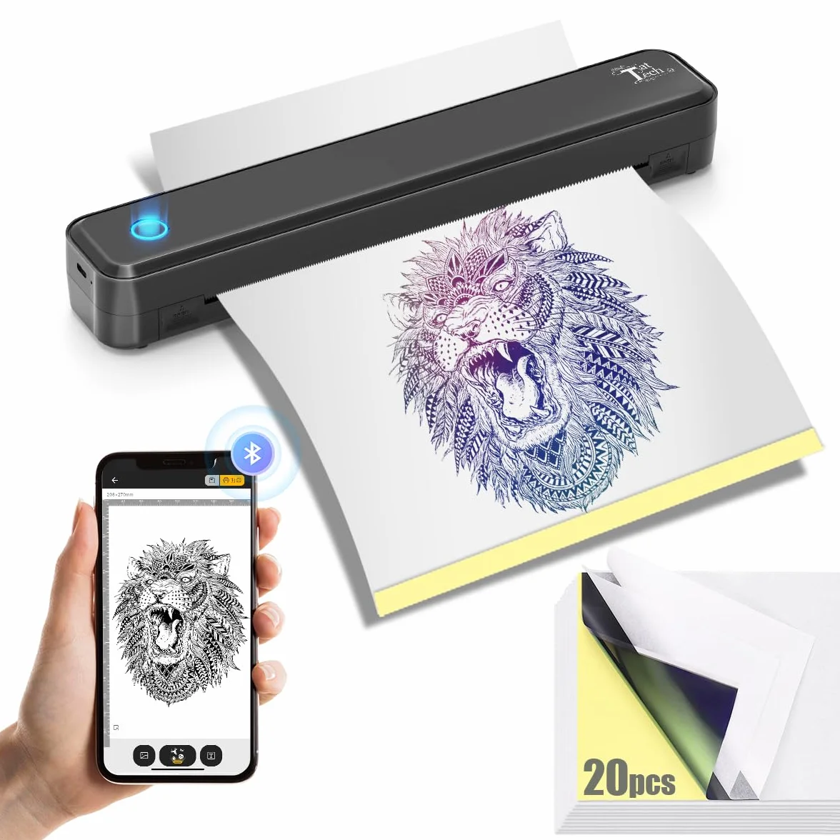 Imprimante de Tatouage Bluetooth Machine Transfert Professionnelle Portable sans Fil Aspiration Automatique 2026