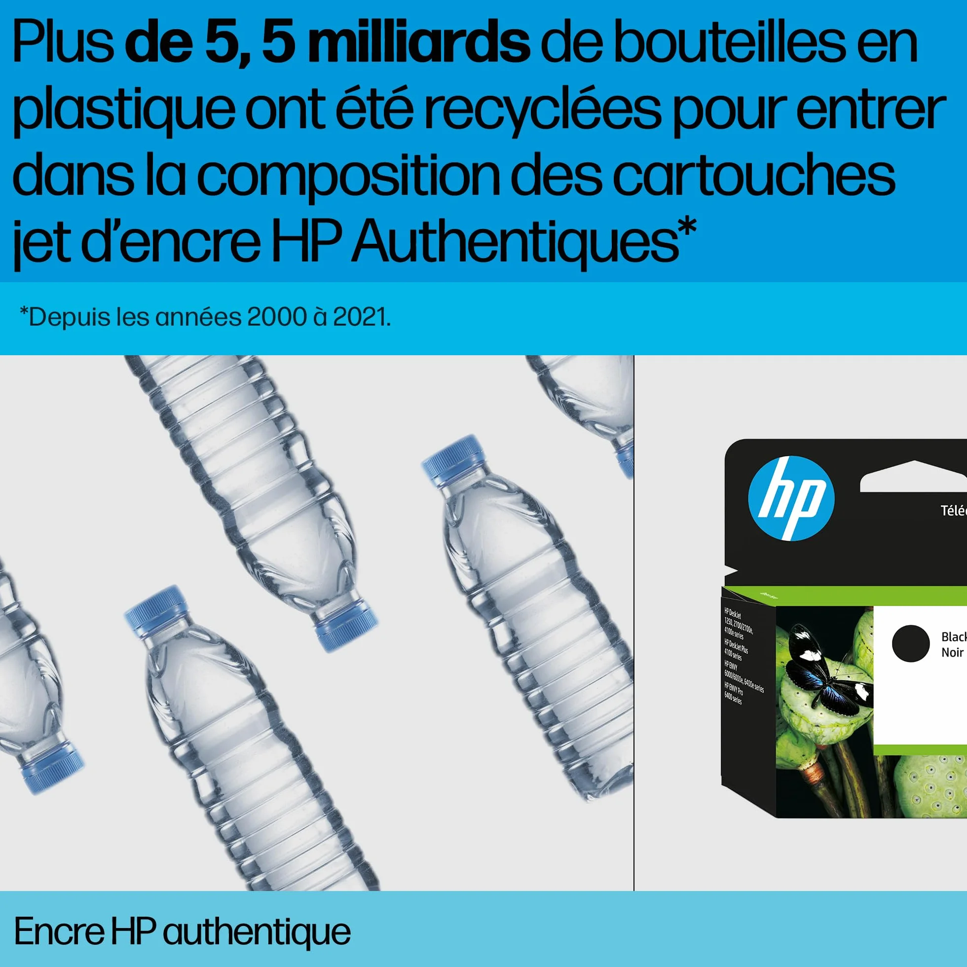 HP 302 Cartouches d'Encre Originales, Pack de 2, Noir, Cyan, Jaune, Magenta, Compatible DeskJet 1110/2100/3600, ENVY 4500, OfficeJet 3800/4600/5200