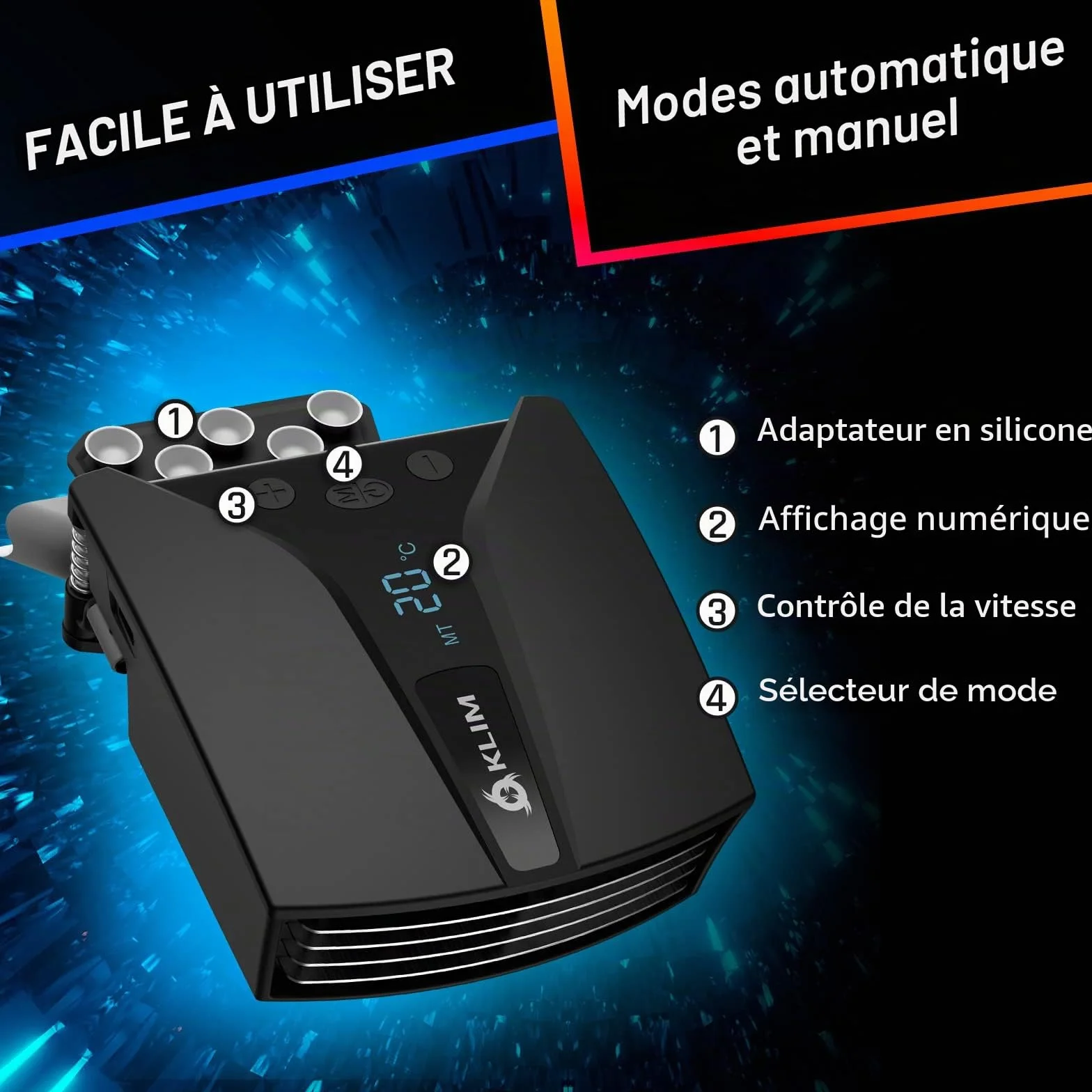 KLIM Tempest Refroidisseur PC Portable 4000 RPM Automatique Manuel